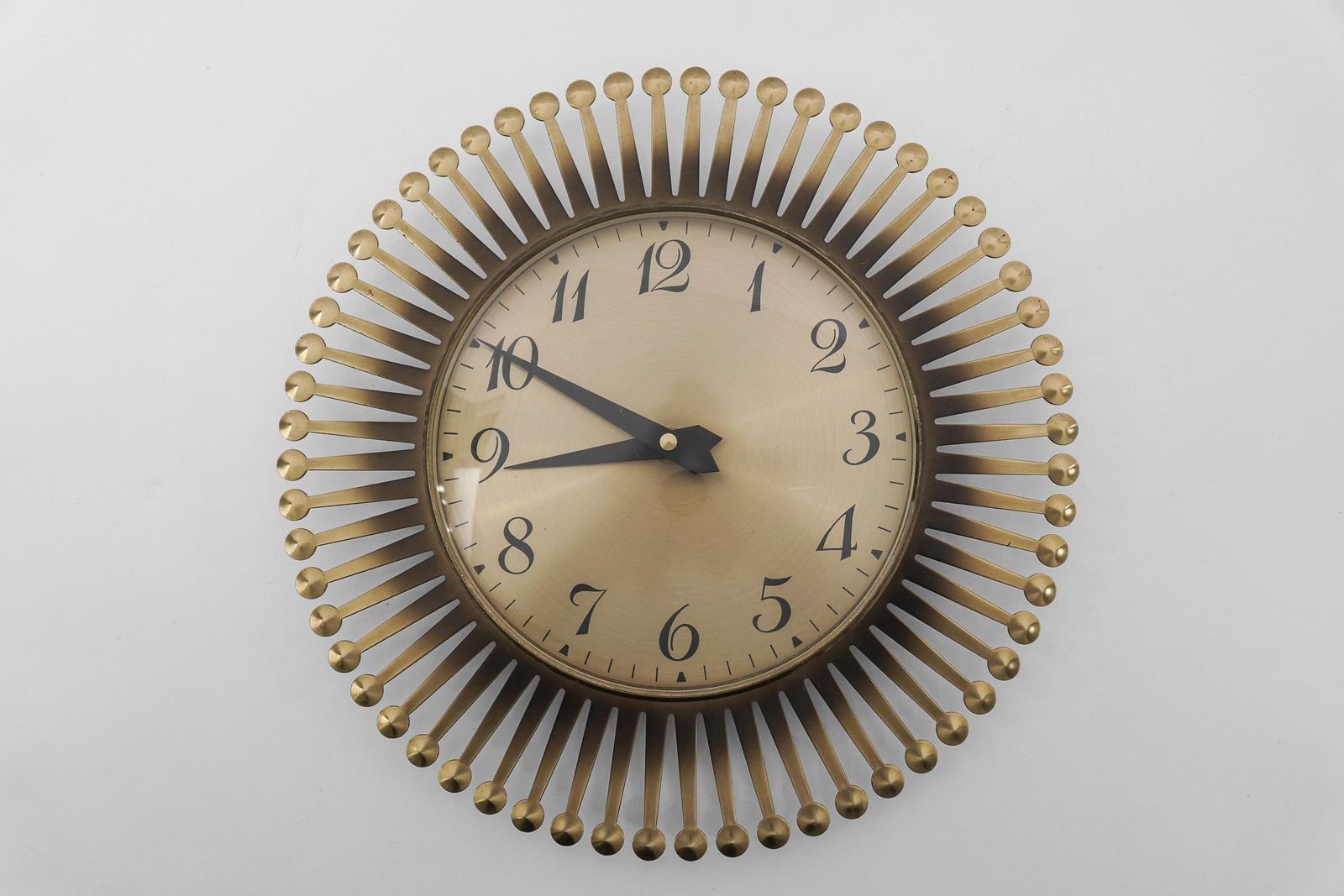 Mid Century Modern Sunburst Wall Clock By Meister Anker In Brass, 1960s Germany photo 425.0