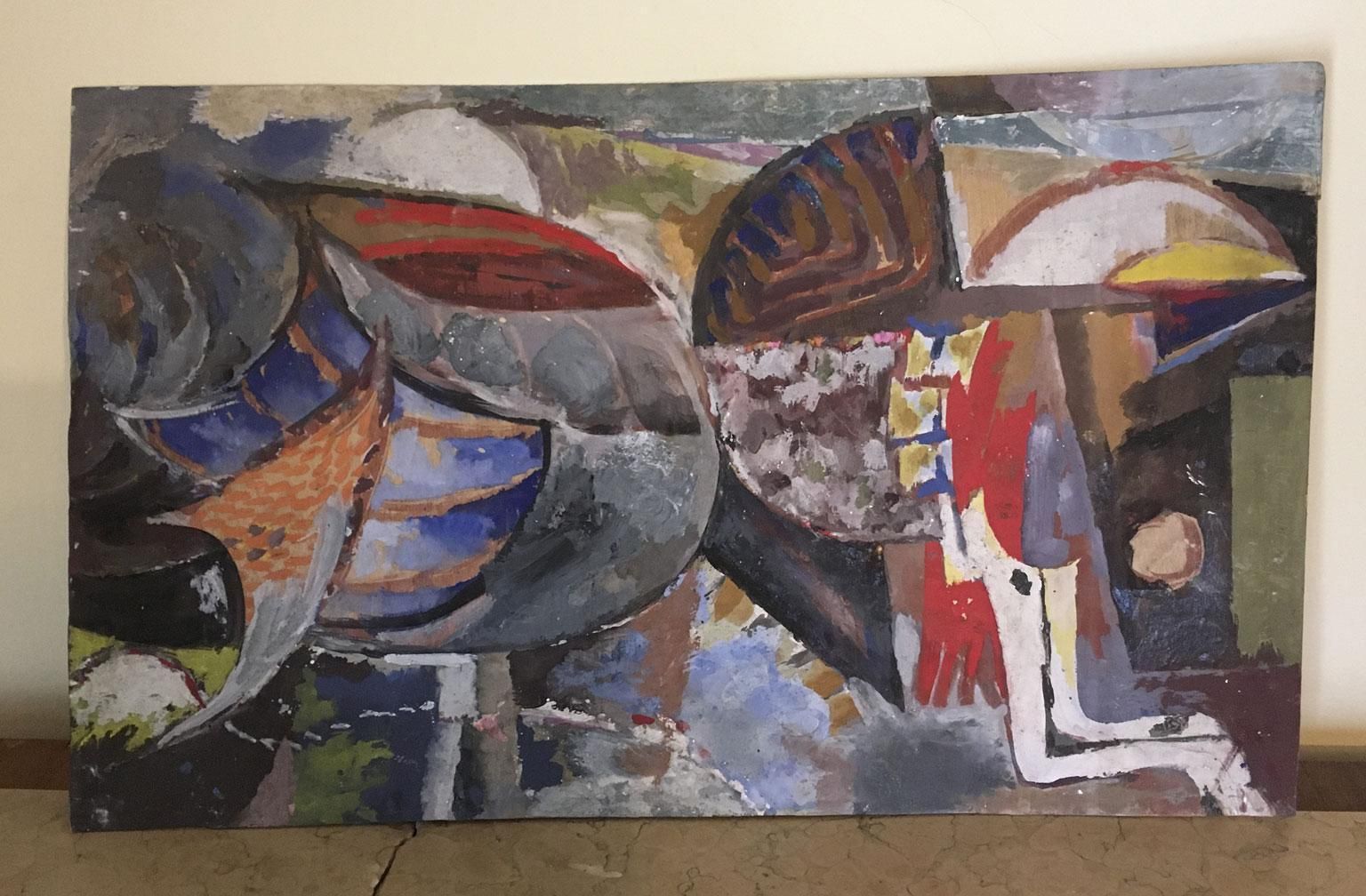 1954 Italy Abstract Painting Venice Biennial Special Artwork By Ermete Lancini photo furniture