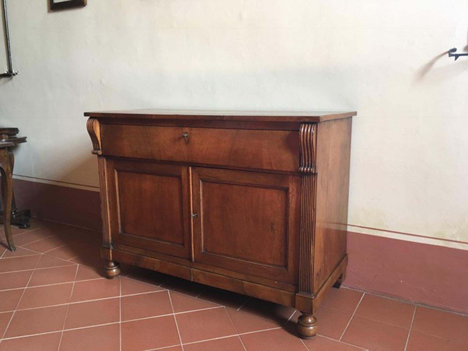 Furniture Italy Early 19th Century Walnut Buffet With Two Doors And Drawer photo