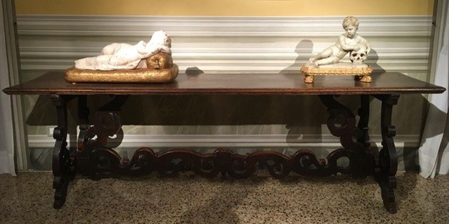 1650 Italy Solid Baroque Walnut Dining Table Or Console photo for sale