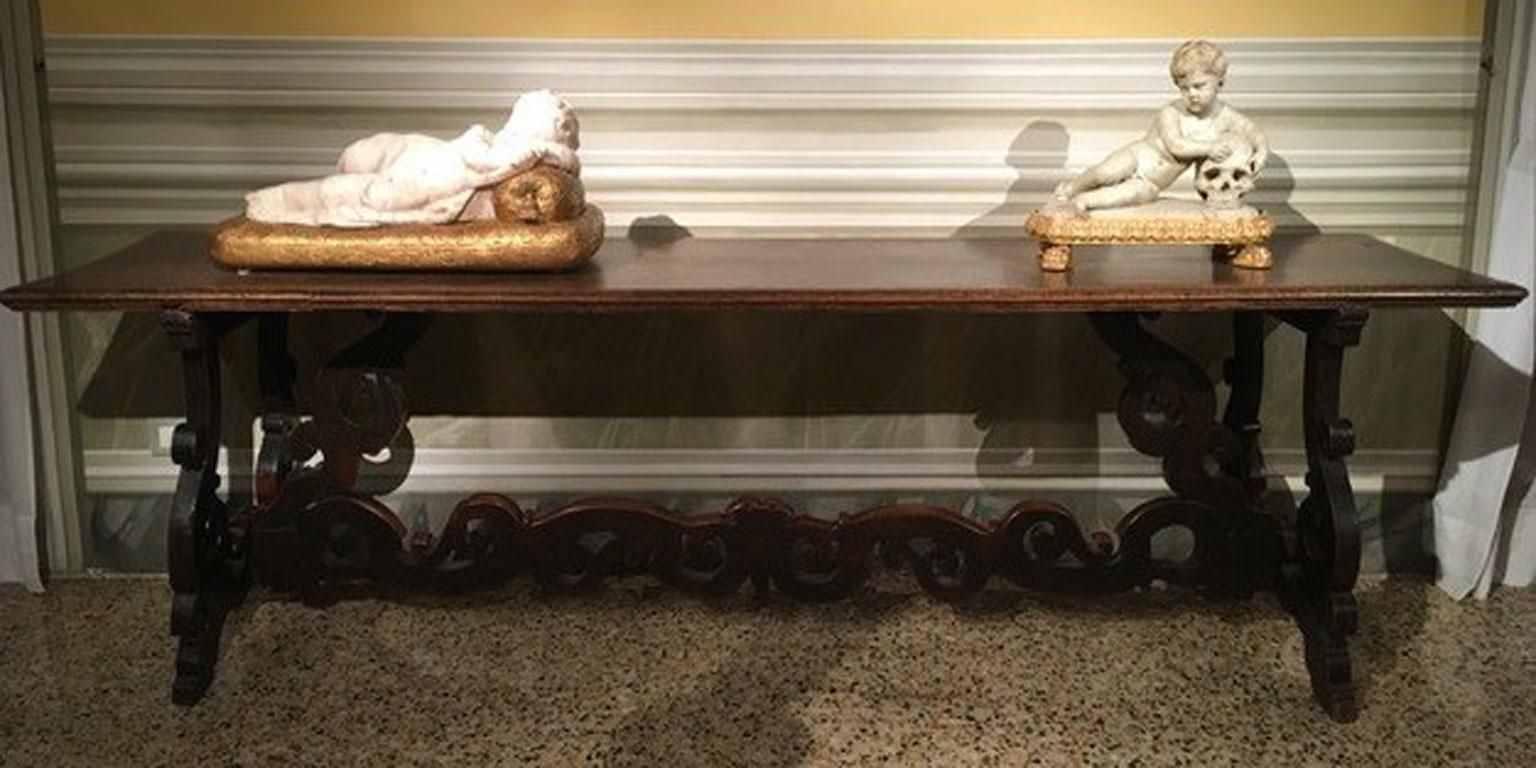 photo vintage 1650 Italy Solid Baroque Walnut Dining Table Or Console