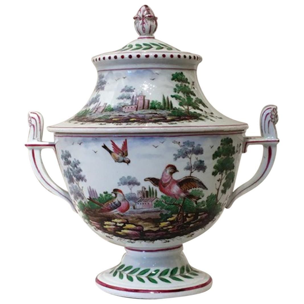 Italy Richard Ginori Doccia 19th Century Porcelain Covered Vase With Landscape
