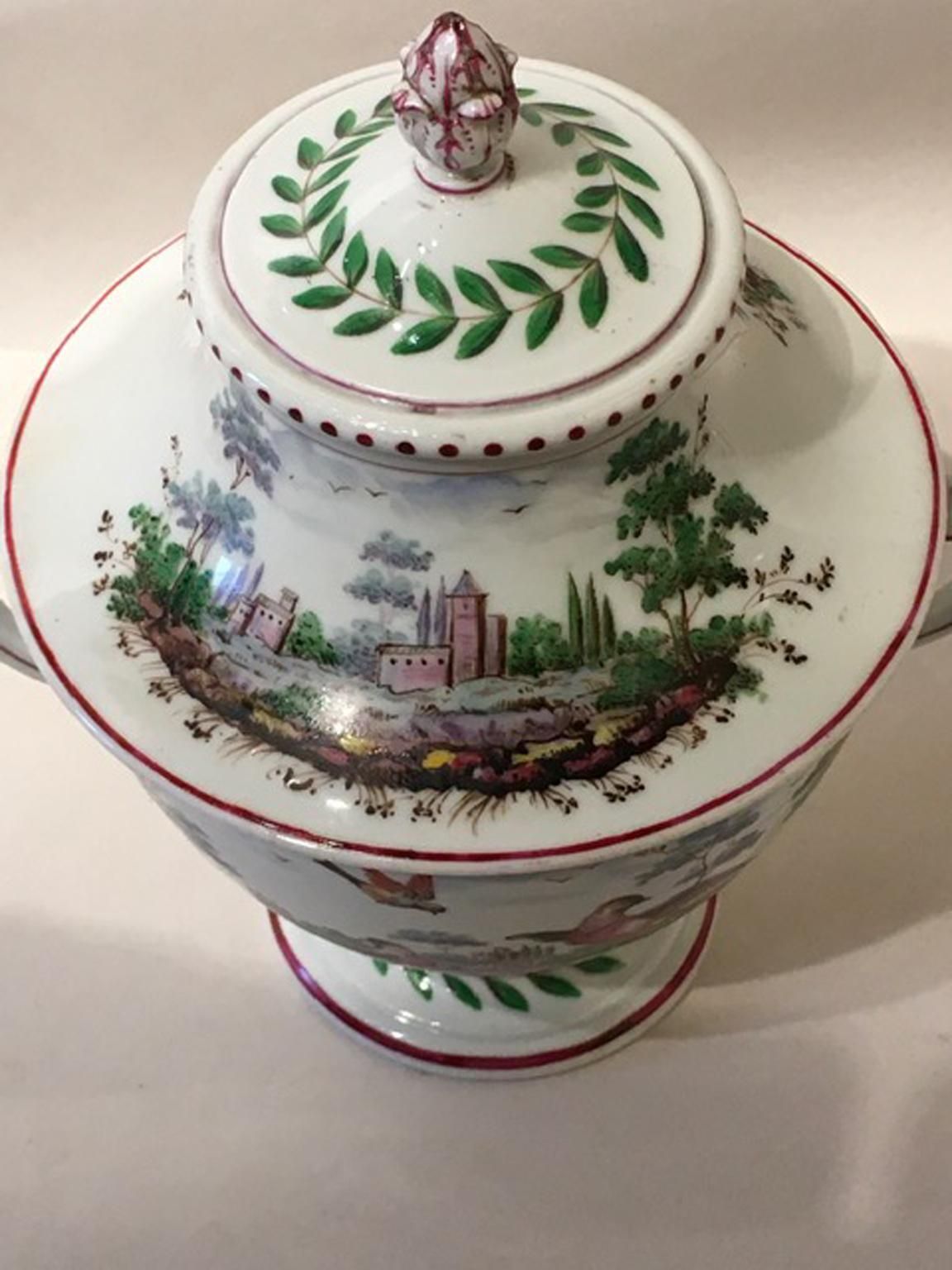 Italy Richard Ginori Doccia 19th Century Porcelain Covered Vase With Landscape photo for sale