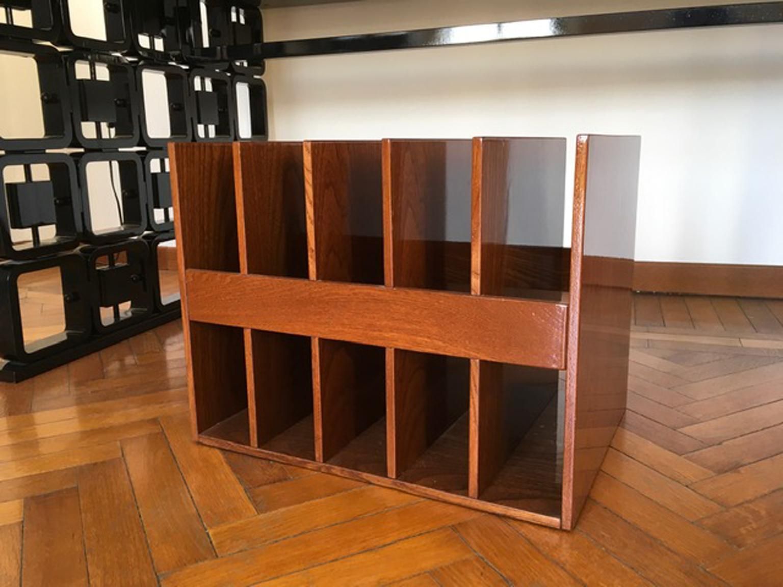Italy Mid Century Modern Style Magazine Rack In Walnut photo for sale