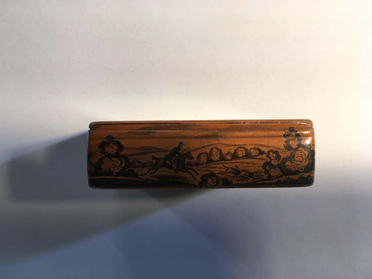 photo for sale Mid 18th Century Set Of Five Wood Lacquered Boxes With Landscape Scenes