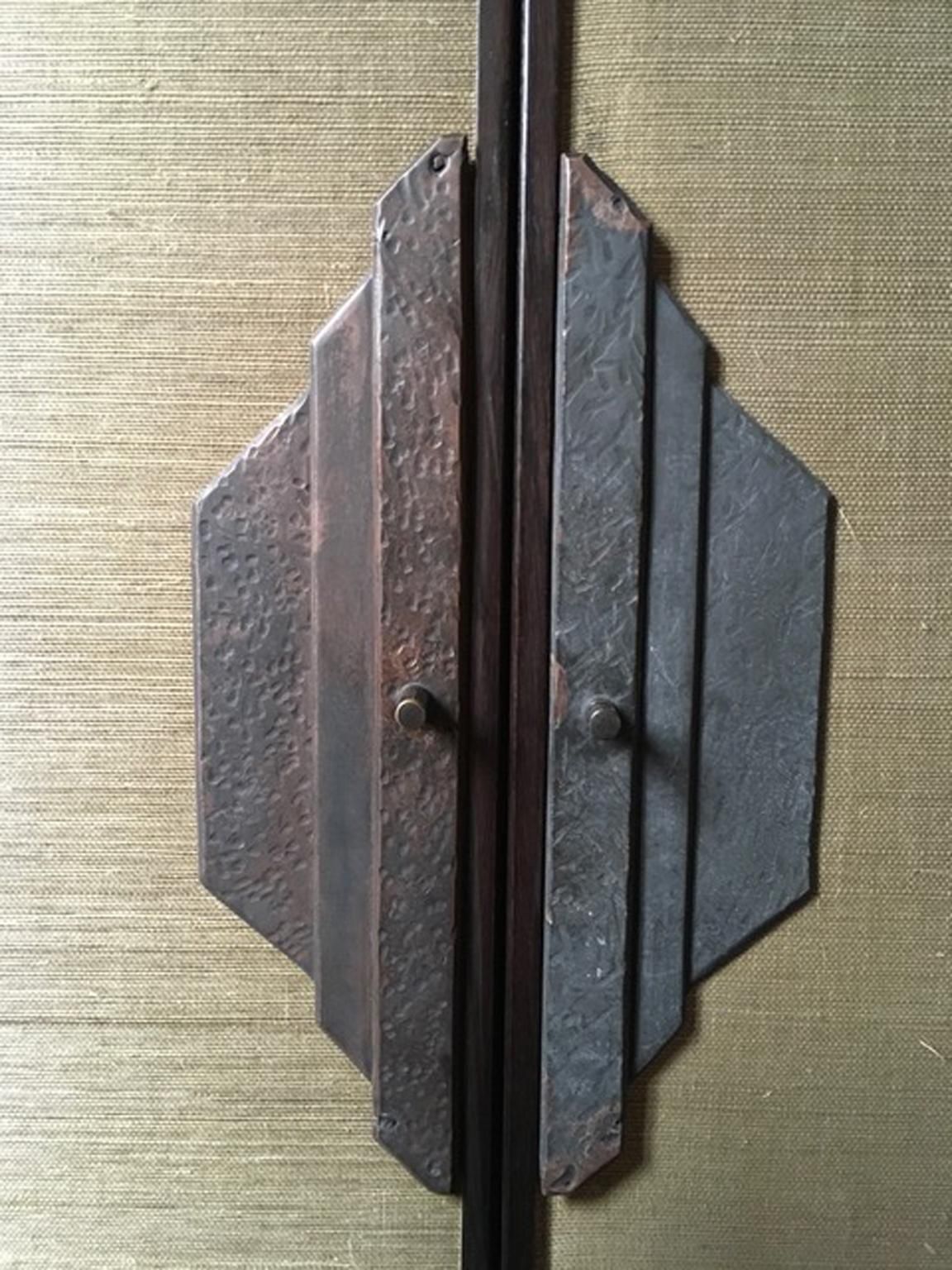 Italy Post Modern Dark Oak Wood Cabinet With Raffia Panels And Bronze Handles photo for sale