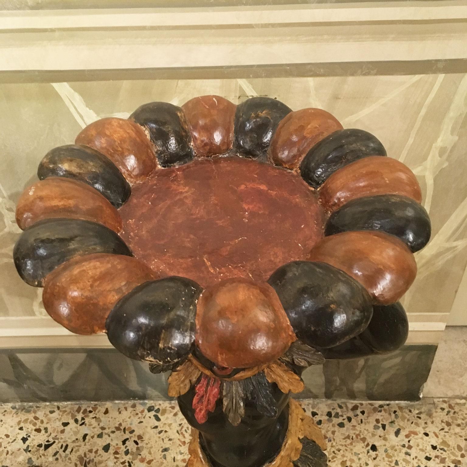 photo for sale 1750 Venezia Black Lacquered Wooden Engraved Figures Vases Holders Side Tables