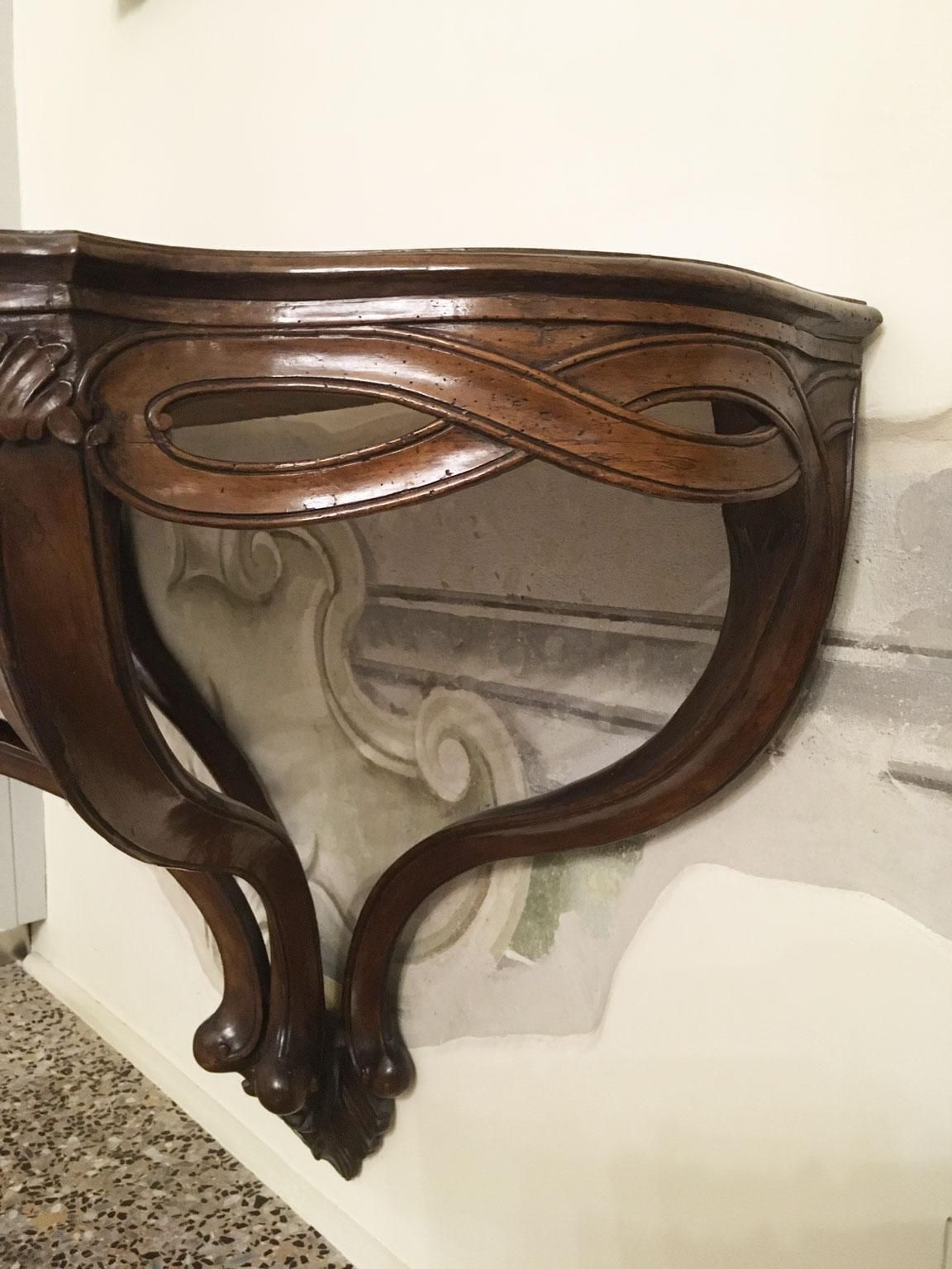 1750 Venezia Italy Walnut Solid Carved Hanging Console With Figure Eight Motifs photo buy
