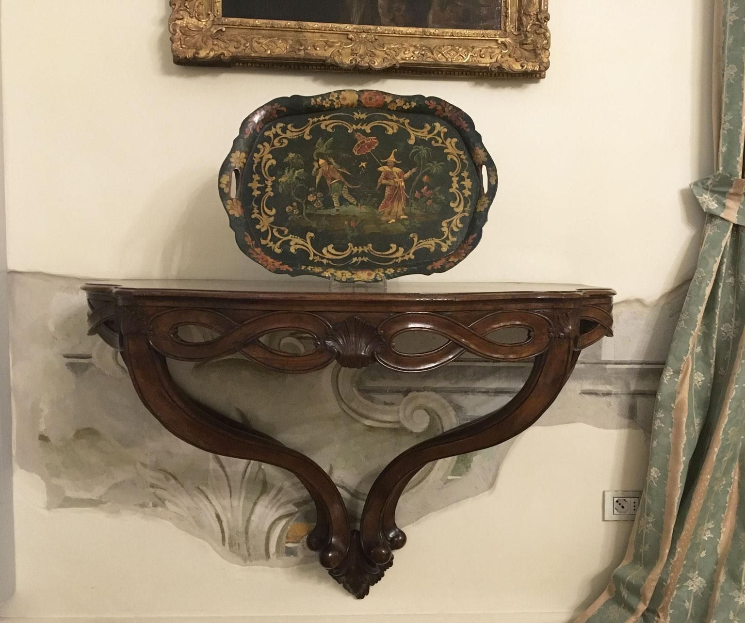 38244.0 1750 Venezia Italy Walnut Solid Carved Hanging Console With Figure Eight Motifs photo