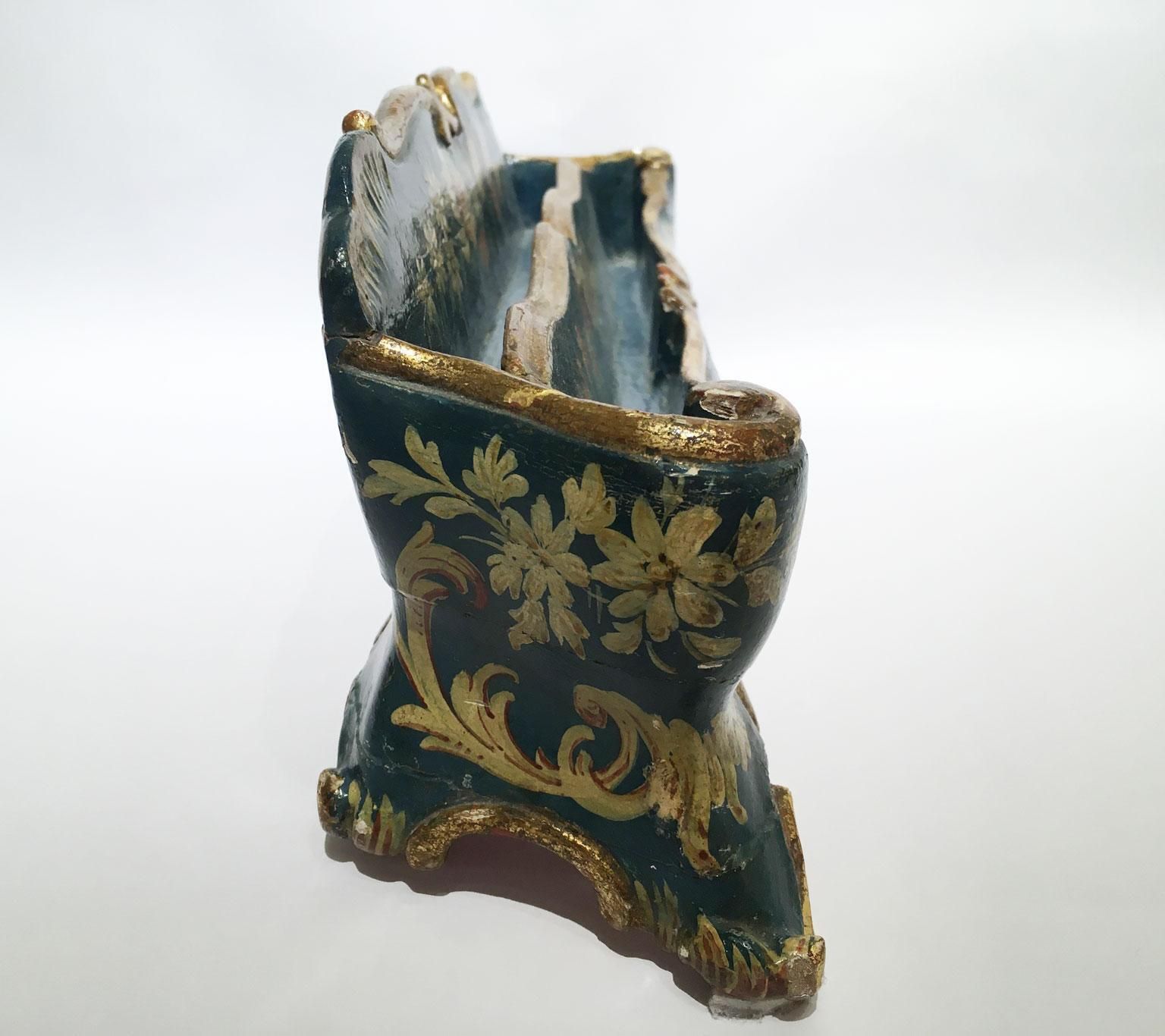 photo for sale 1775 Venezia Italy Blue Lacquered Wooden Engraved Tablepaper Holder With Flowers