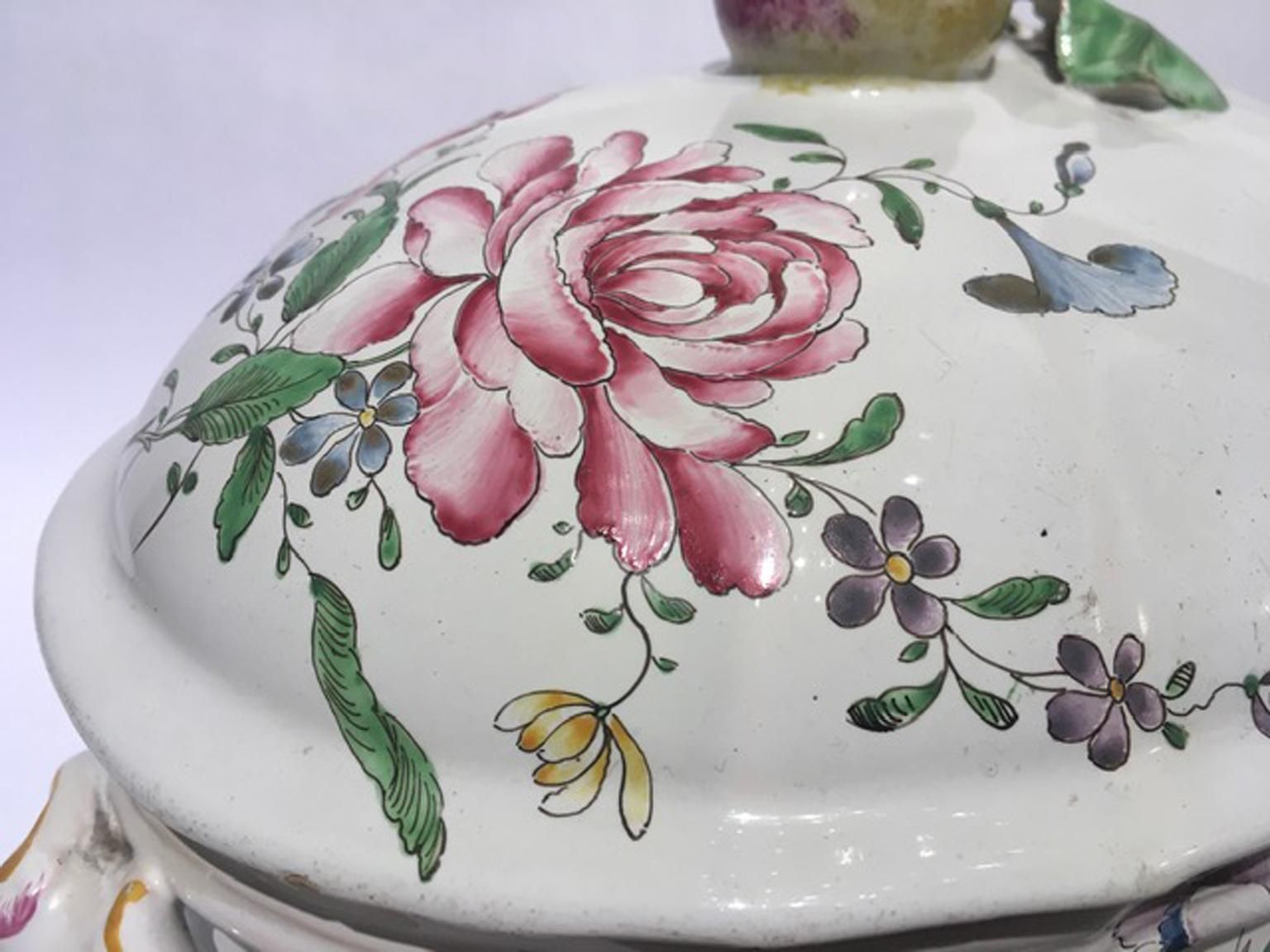 France Mid 18th Century Porcelain Soup Bowl Flowers And Fruits Drawings photo buy