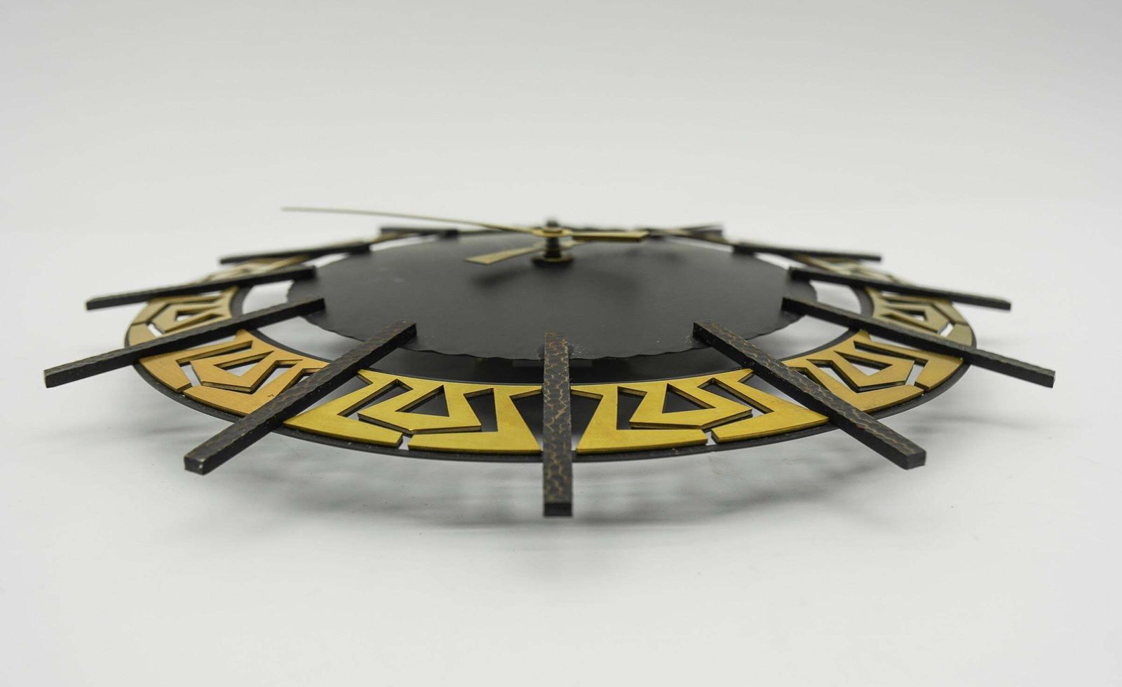Mid Century Modern Iron And Brass Wall Clock By Diehl Dilectron, 1960s photo vinterior