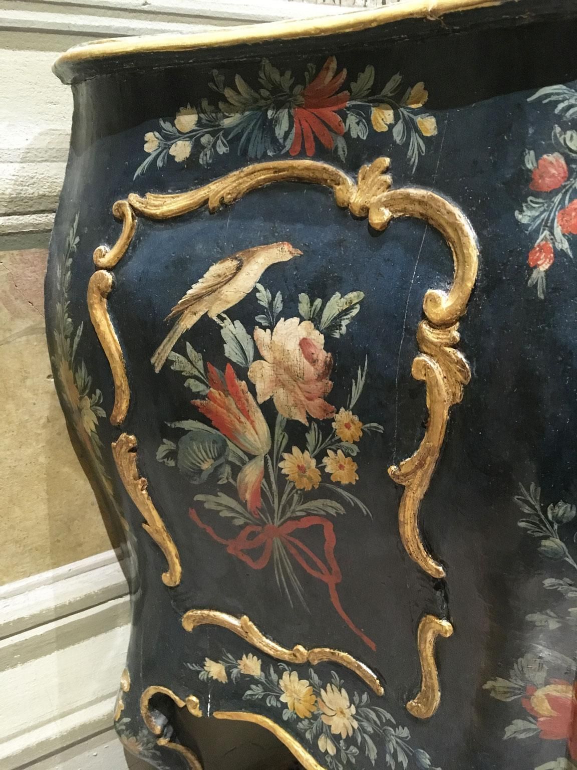 1750 Venezia Italy Wooden Green Lacquered Commode With Fantasy Birds And Flowers photo Furniture