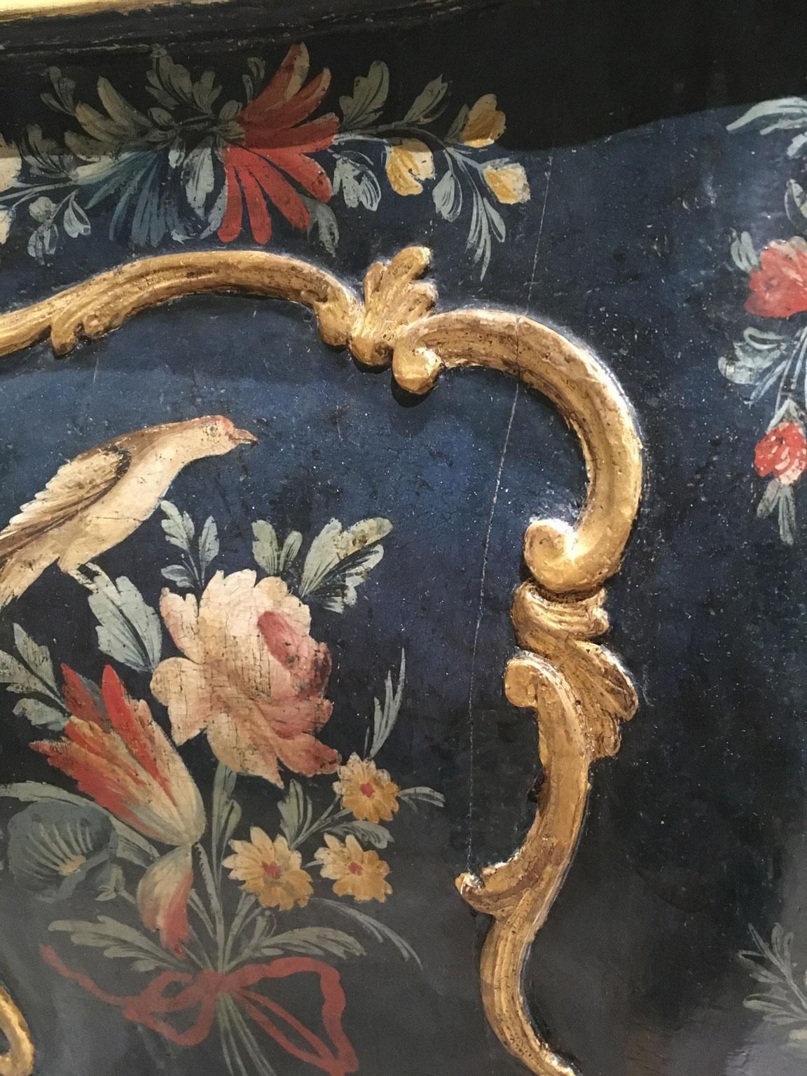 Furniture 1750 Venezia Italy Wooden Green Lacquered Commode With Fantasy Birds And Flowers photo