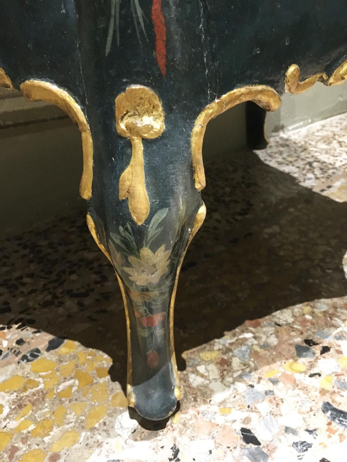 254958.0 1750 Venezia Italy Wooden Green Lacquered Commode With Fantasy Birds And Flowers photo