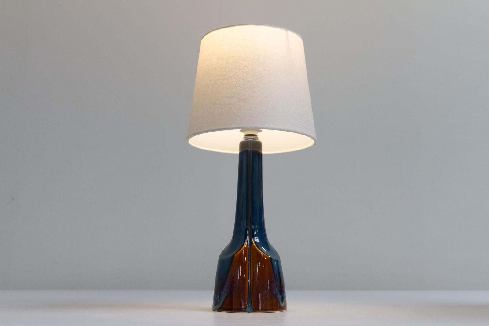 photo furniture Danish Modern Blue/Brown Ceramic Table Lamp By E. Johansen For Søholm, 1960s.