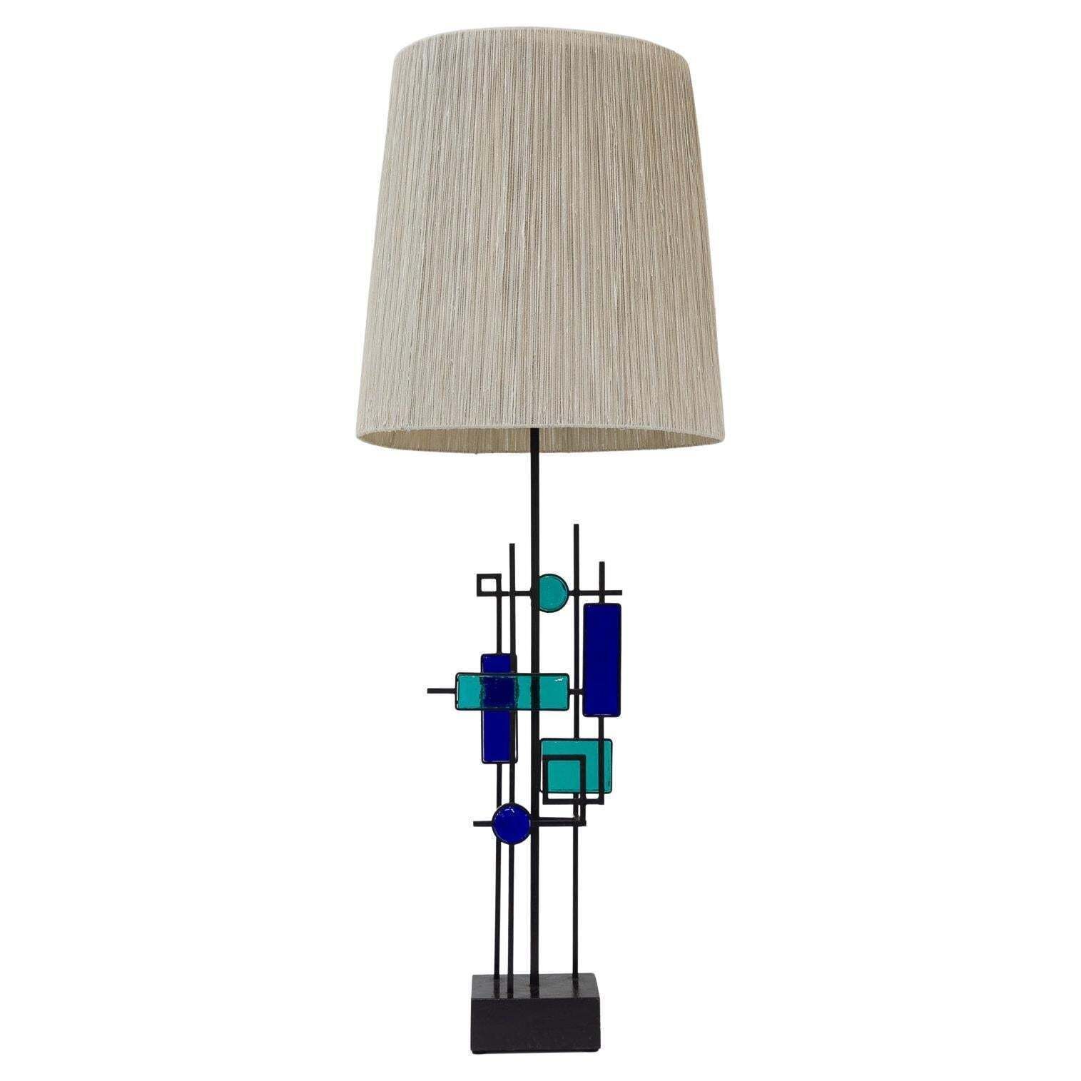 Danish Modern Tall Table Lamp Iron And Glass By Svend Aage Holm Sørensen, 1970s.