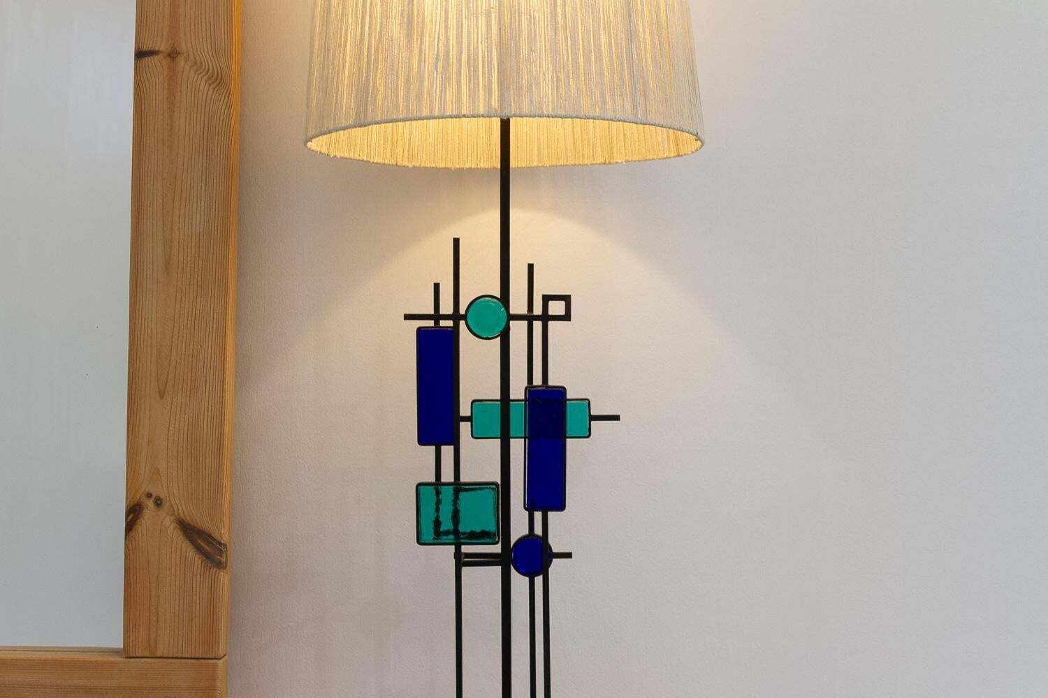 photo buy Danish Modern Tall Table Lamp Iron And Glass By Svend Aage Holm Sørensen, 1970s.