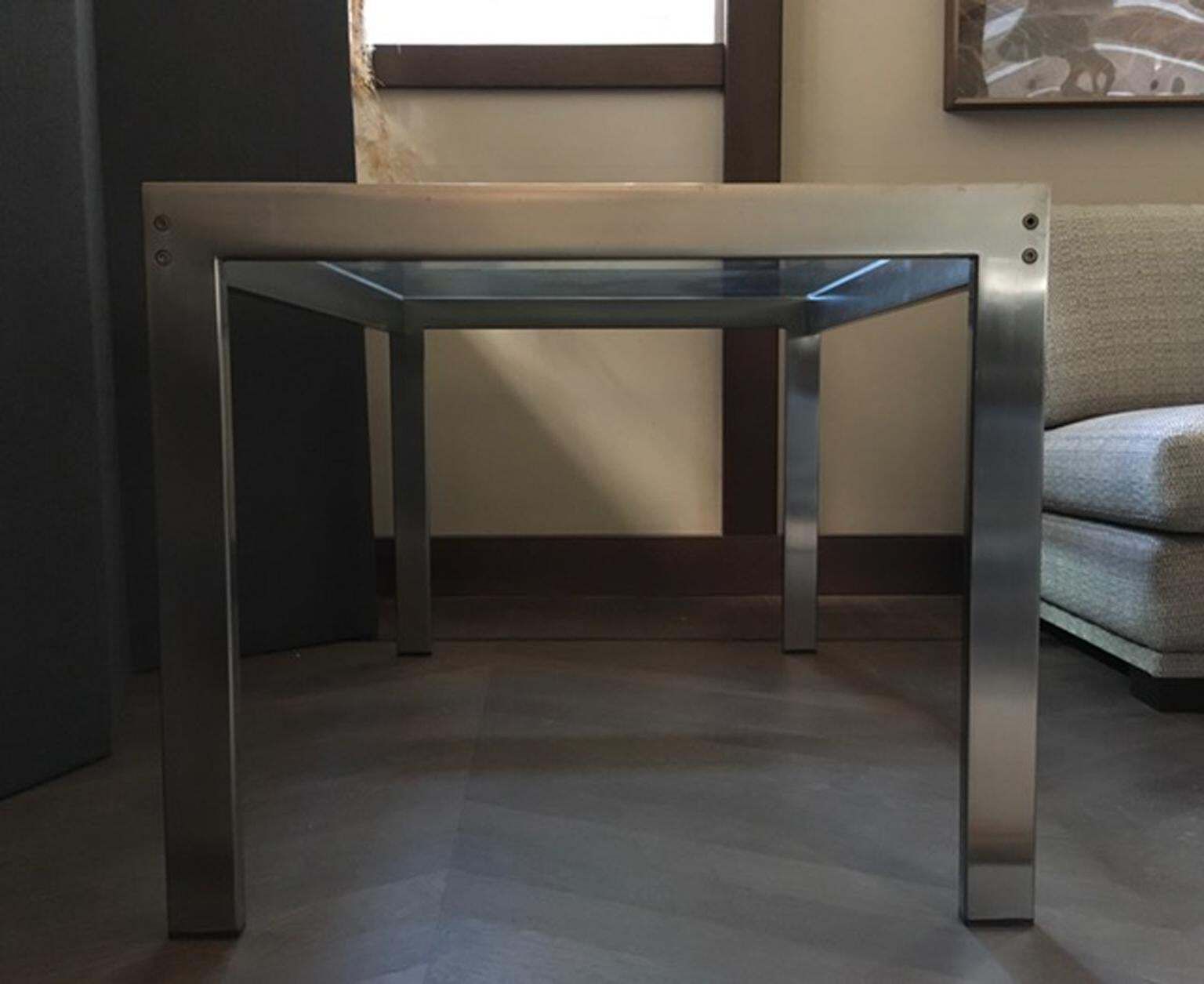 photo vintage 1960 Mid Century Modern Italian Design Brushed Steel Crystal Desk