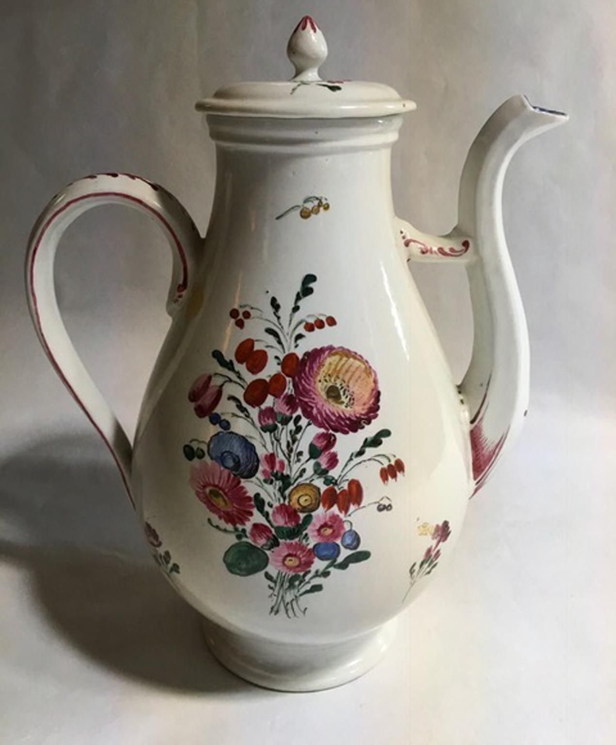 Italy Richard Ginori Mid 18th Century Porcelain Coffee Pot With Flowers Decor photo furniture