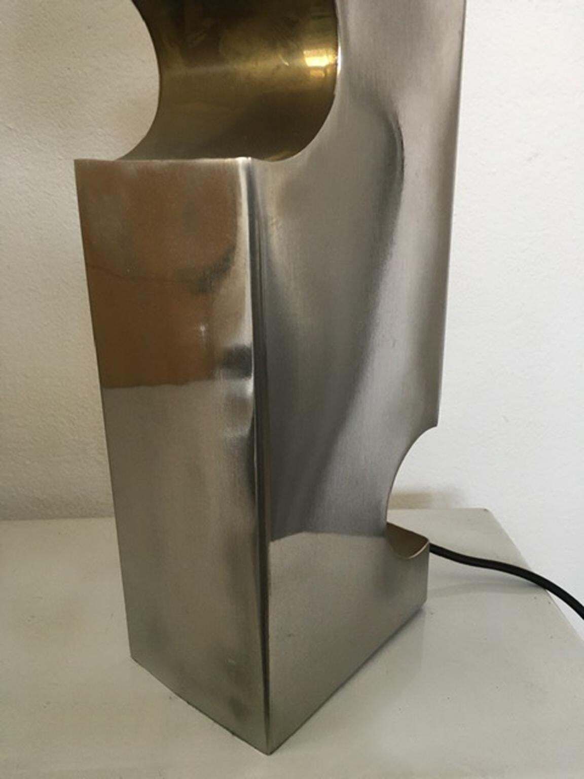 Italy 1970 Duoble Faced Inox Steel And Plexiglass Table Lamp photo vinterior