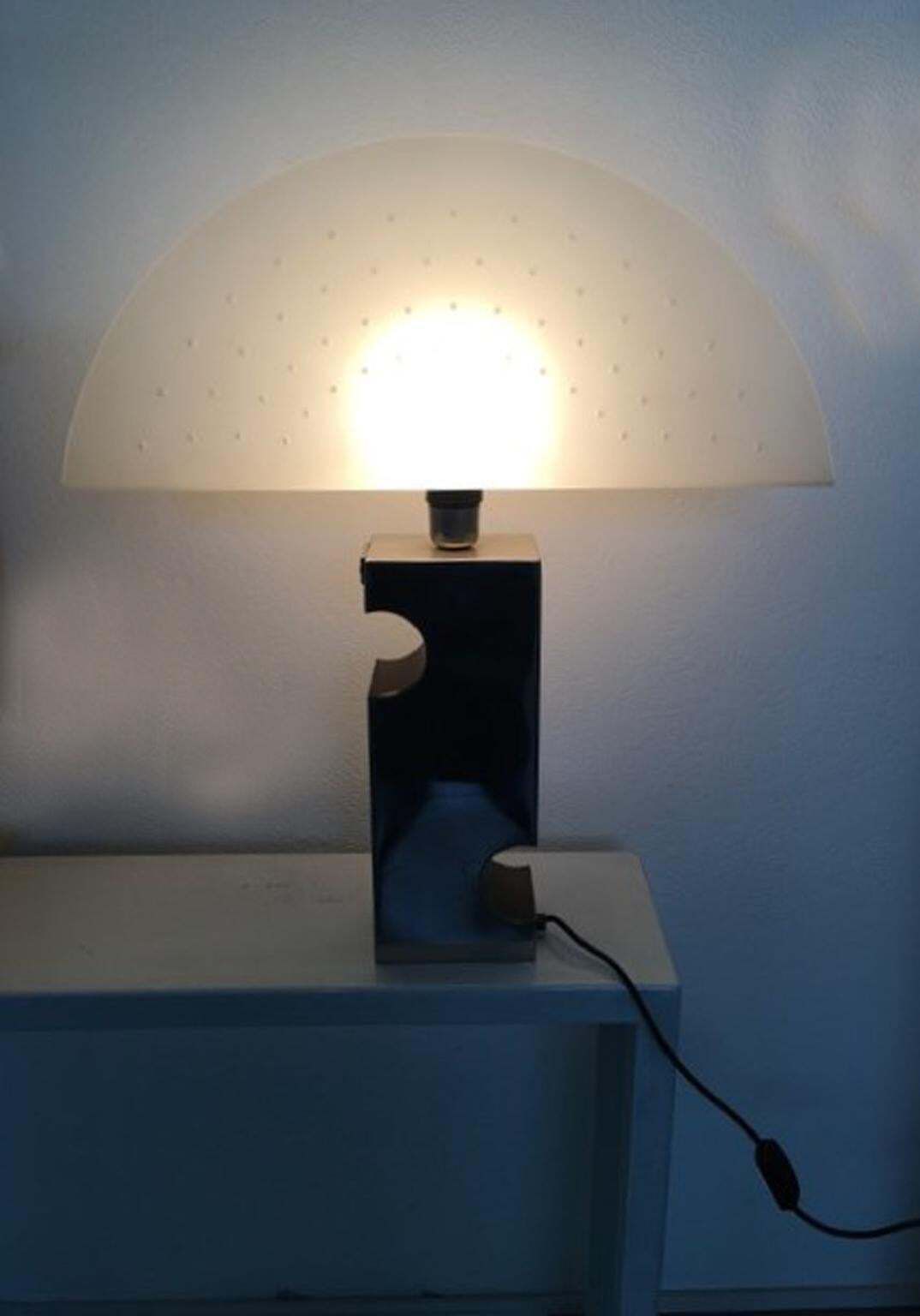2295.0 Italy 1970 Duoble Faced Inox Steel And Plexiglass Table Lamp photo