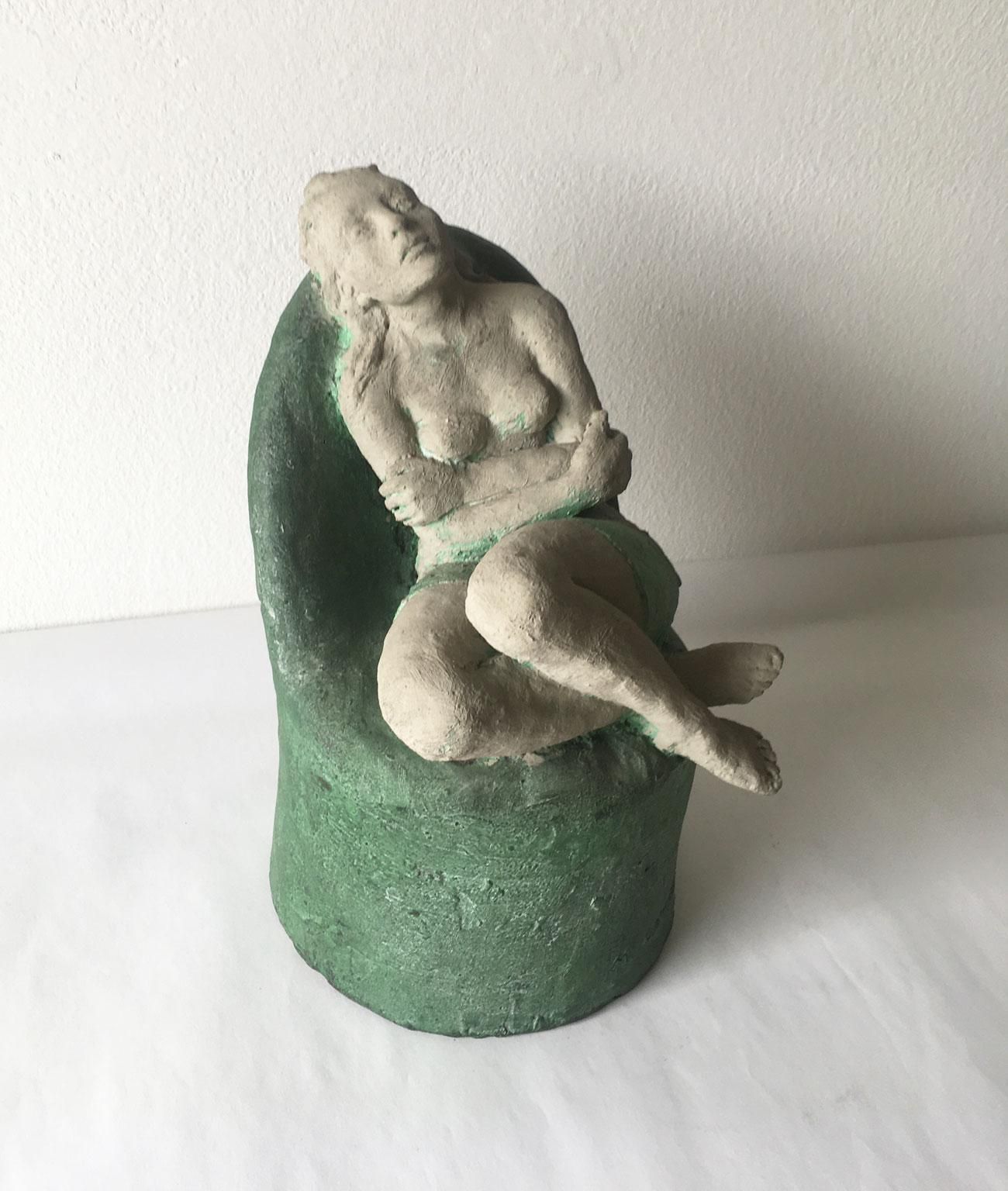 photo vintage 1998 Italy Bronze Woman Figurine Sculpture By Marco Cornini Attesa