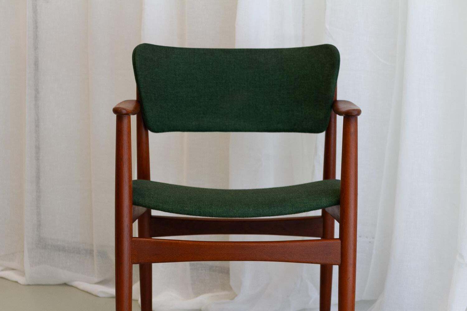 Danish Modern Teak Armchair With Green Wool, 1960s. photo 591.0