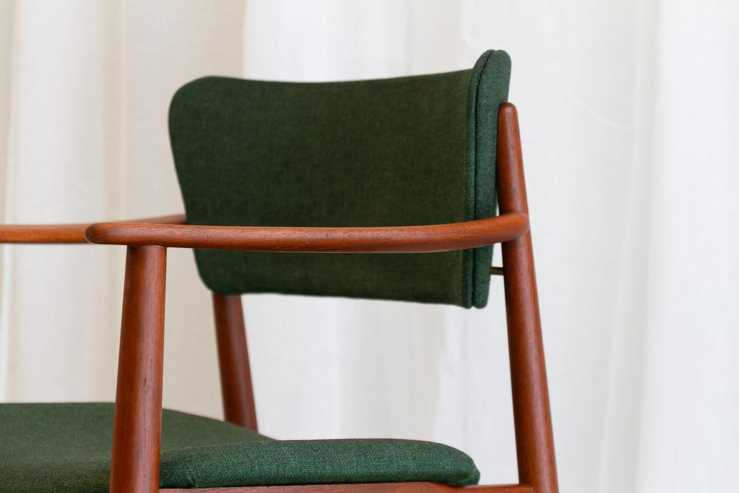 Danish Modern Teak Armchair With Green Wool, 1960s. photo vinterior