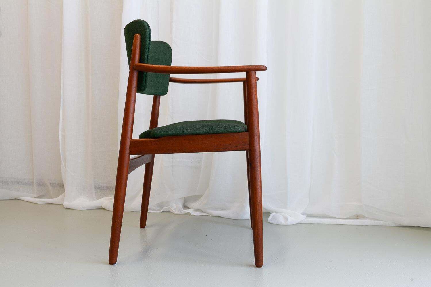 photo for sale Danish Modern Teak Armchair With Green Wool, 1960s.