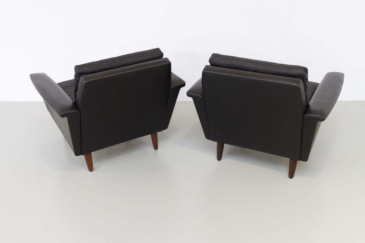 Furniture Mid Century Danish Black Leather Lounge Chairs By Thams, 1960s. Set Of 2. photo