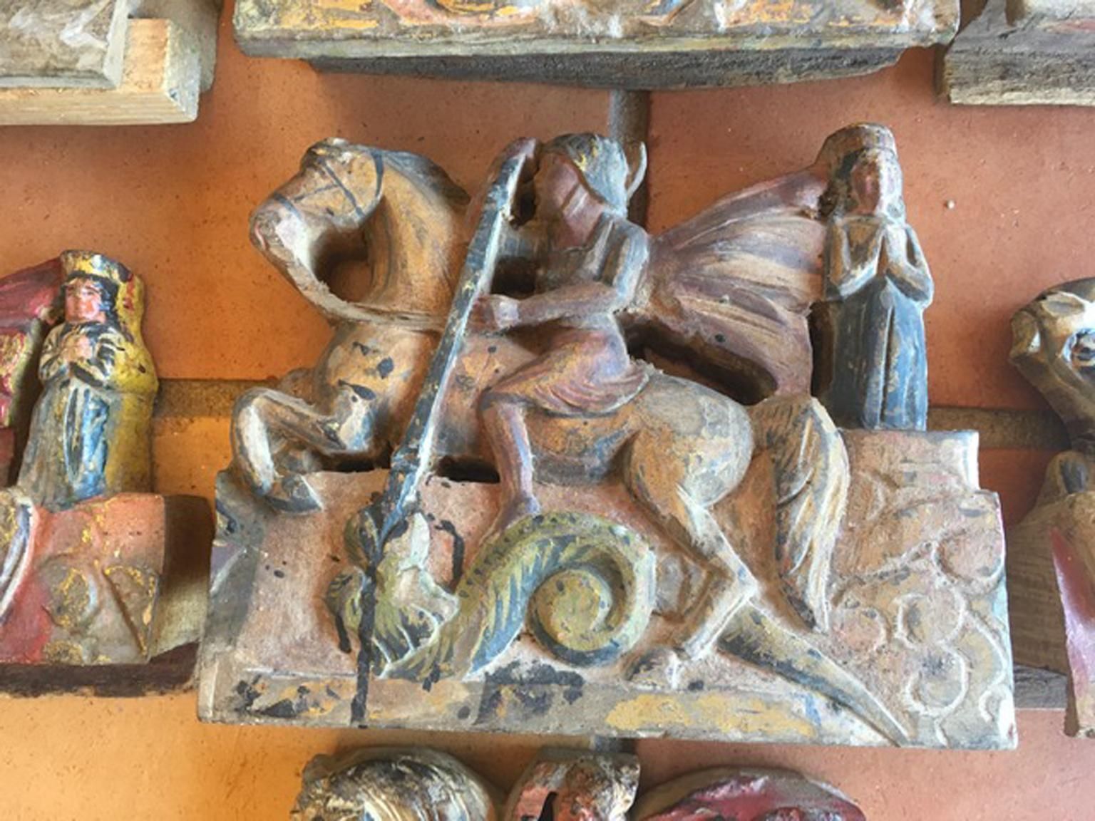 Italy Sicily Late 19th Century Set 7 Kitchen Wooden Tiles With Rural Scenes photo for sale