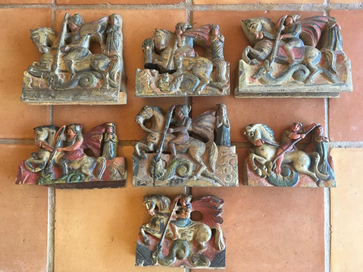 Italy Sicily Late 19th Century Set 7 Kitchen Wooden Tiles With Rural Scenes photo Home Decor
