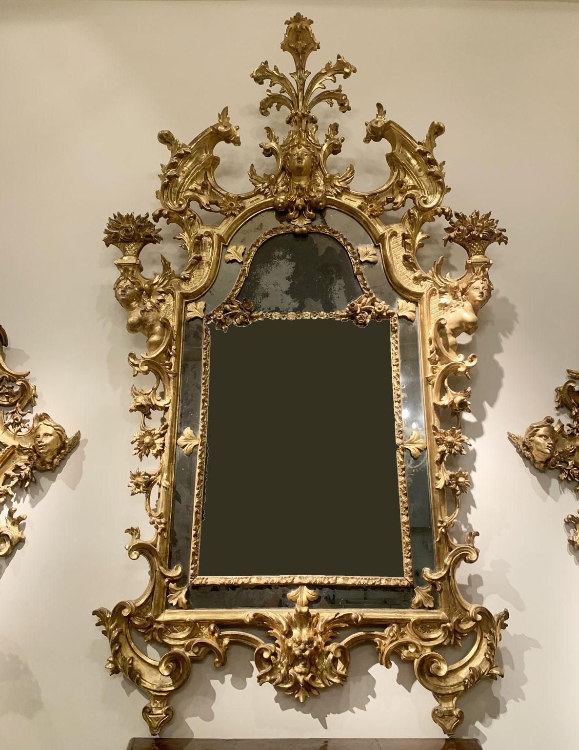 Italy Early 18th Century Barocco Giltwood And Carved Fireplace Mirror photo furniture