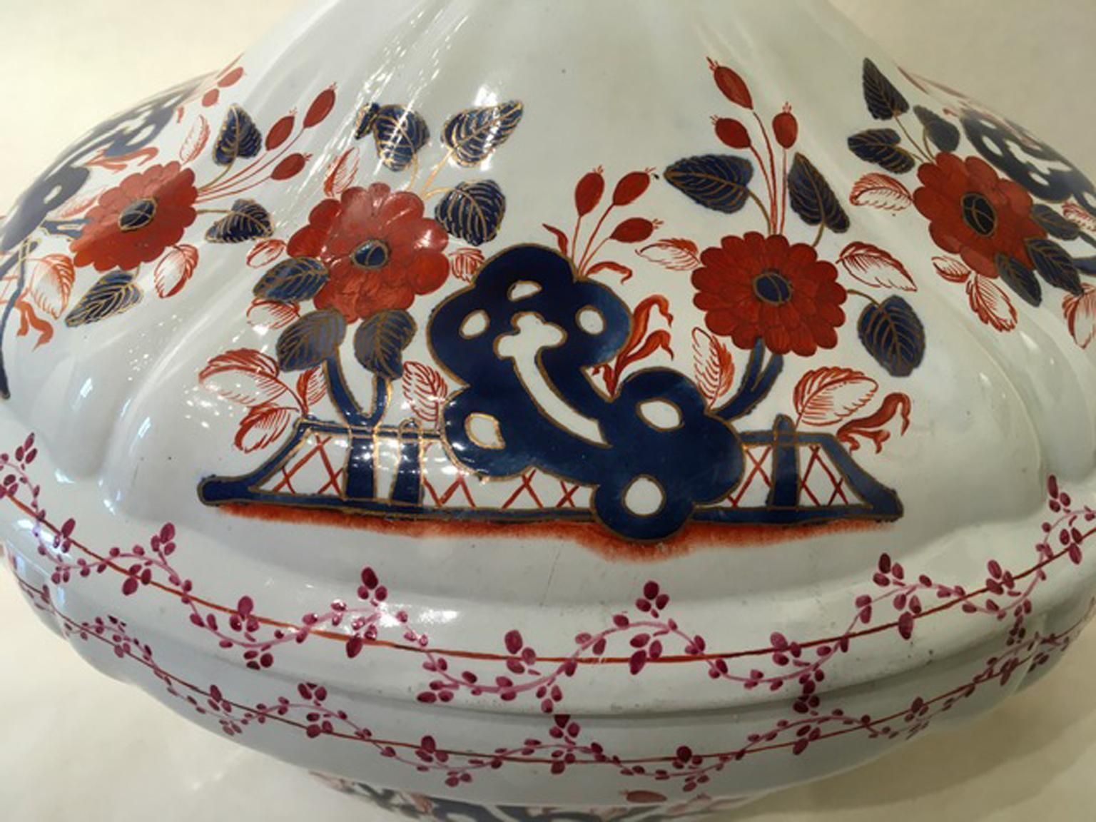 Italy Richard Ginori Mid 18th Century Porcelain Soup Bowl Red Blue Decor photo vinterior