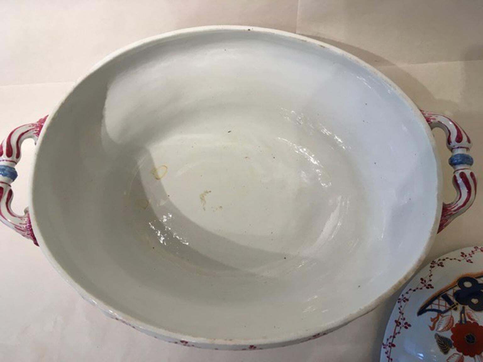photo furniture Italy Richard Ginori Mid 18th Century Porcelain Soup Bowl Red Blue Decor