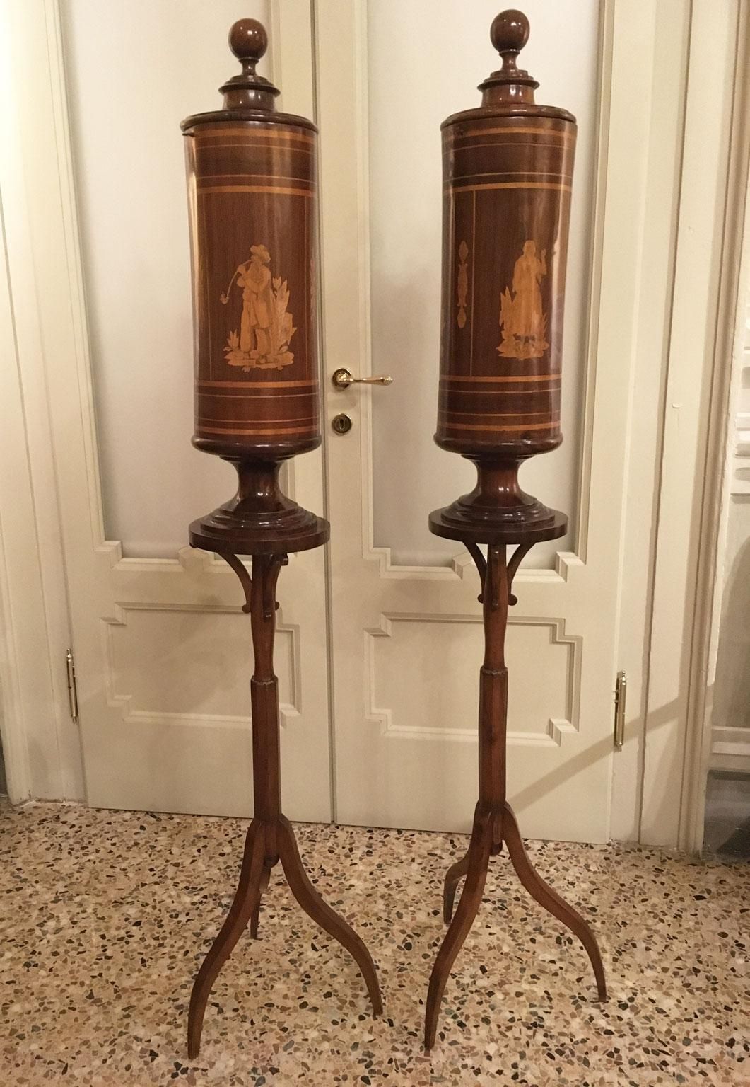 Early 19th Century  Venezia Pair Of Inlaid Walnut Tobacco Boxes On Stands photo furniture