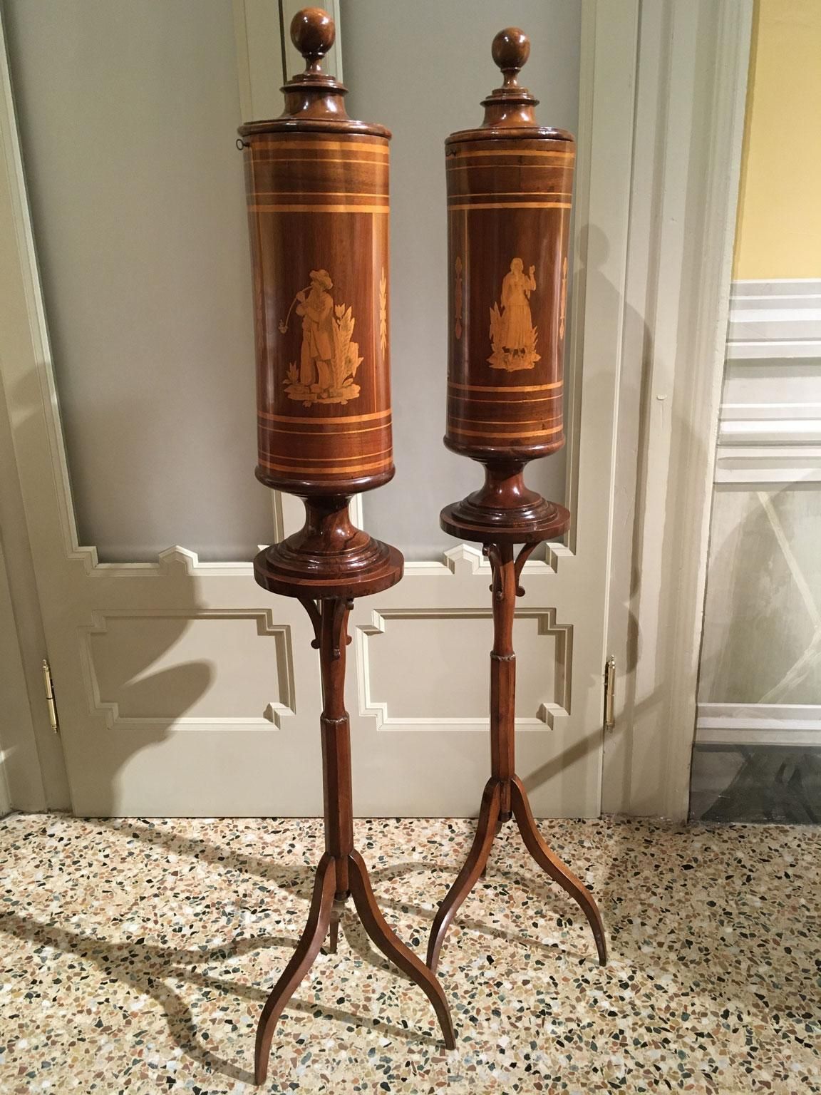 Early 19th Century  Venezia Pair Of Inlaid Walnut Tobacco Boxes On Stands photo 29745.0