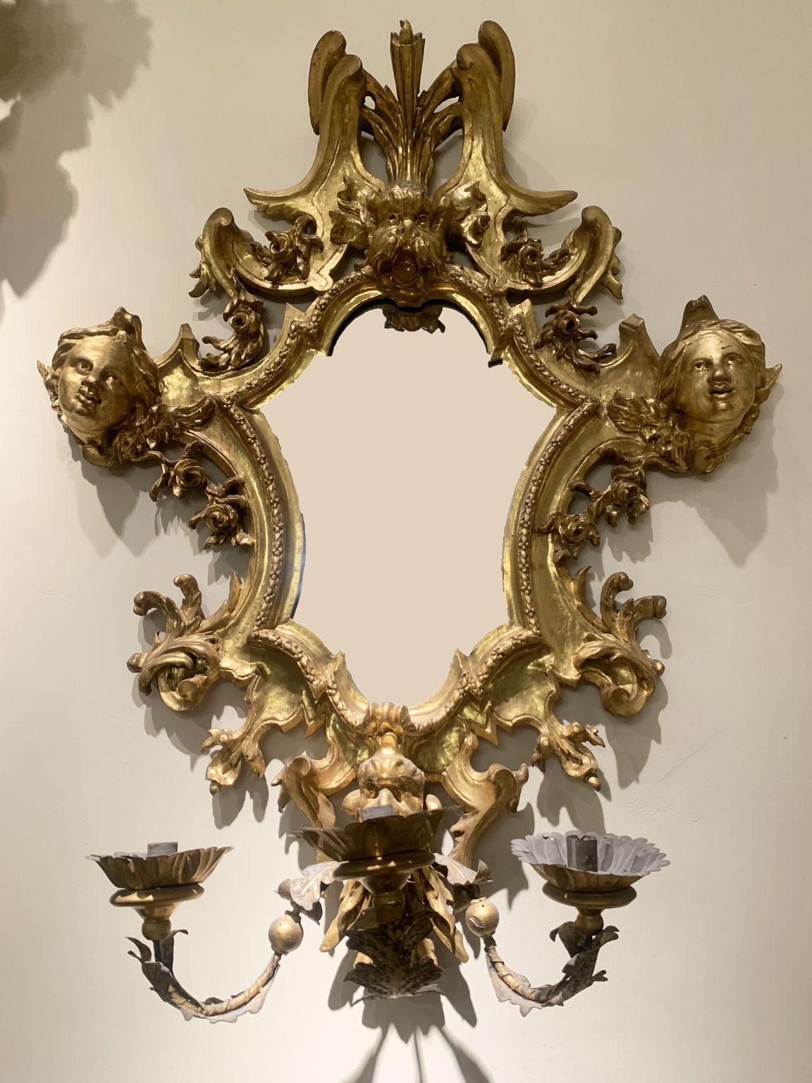 Early 18th Century Italy Pair Of Engraved Gilded Wall Mirrors 3 Candles Holder photo Home Decor