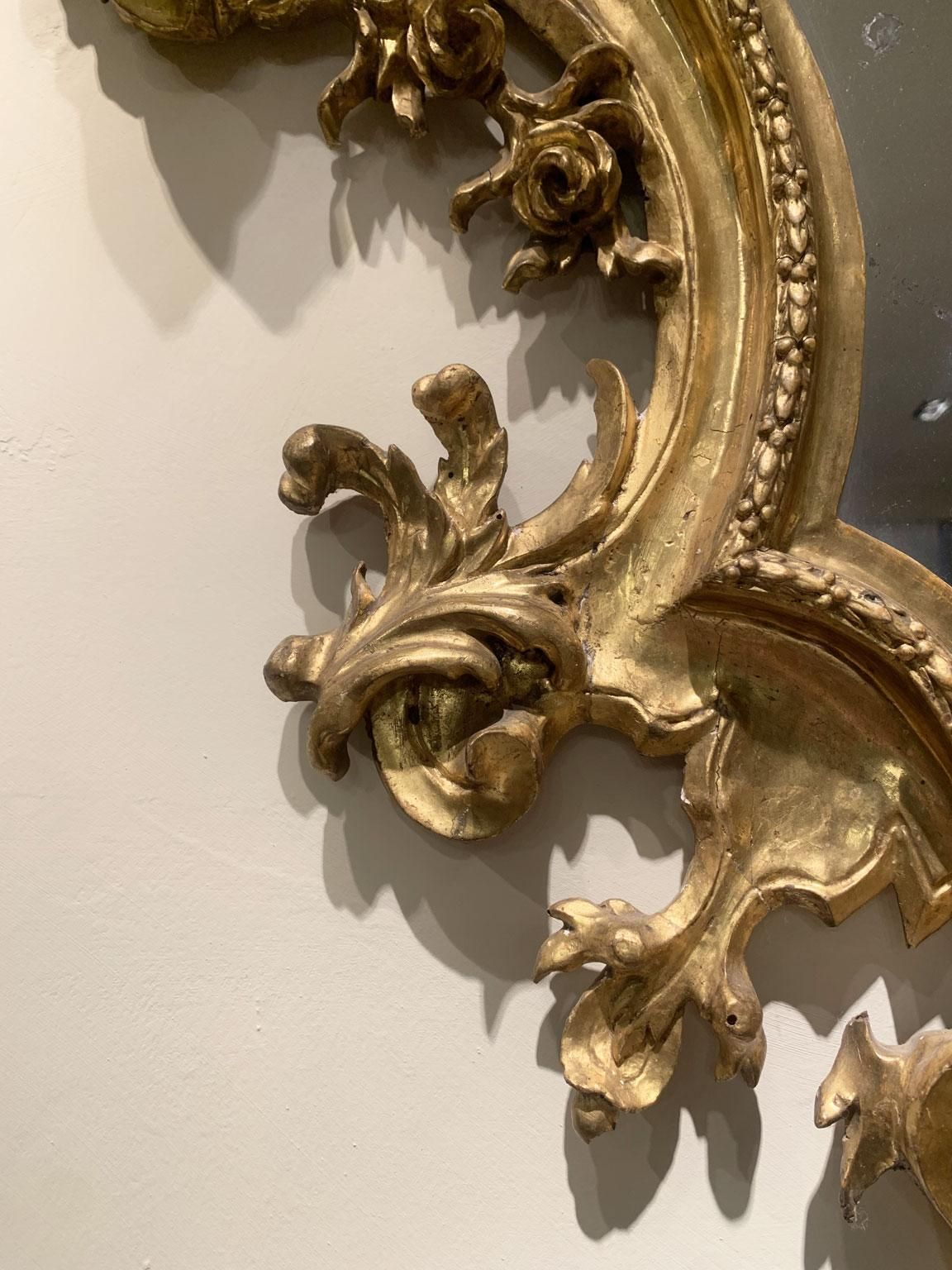 Early 18th Century Italy Pair Of Engraved Gilded Wall Mirrors 3 Candles Holder photo vinterior
