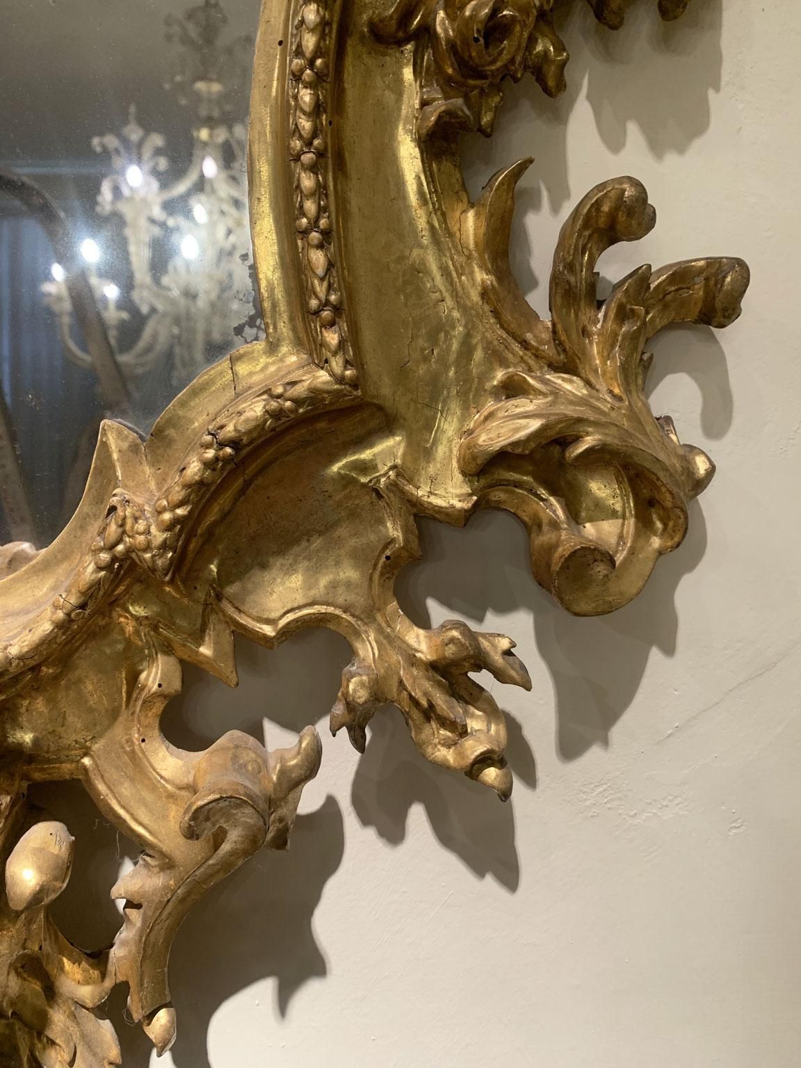 photo for sale Early 18th Century Italy Pair Of Engraved Gilded Wall Mirrors 3 Candles Holder