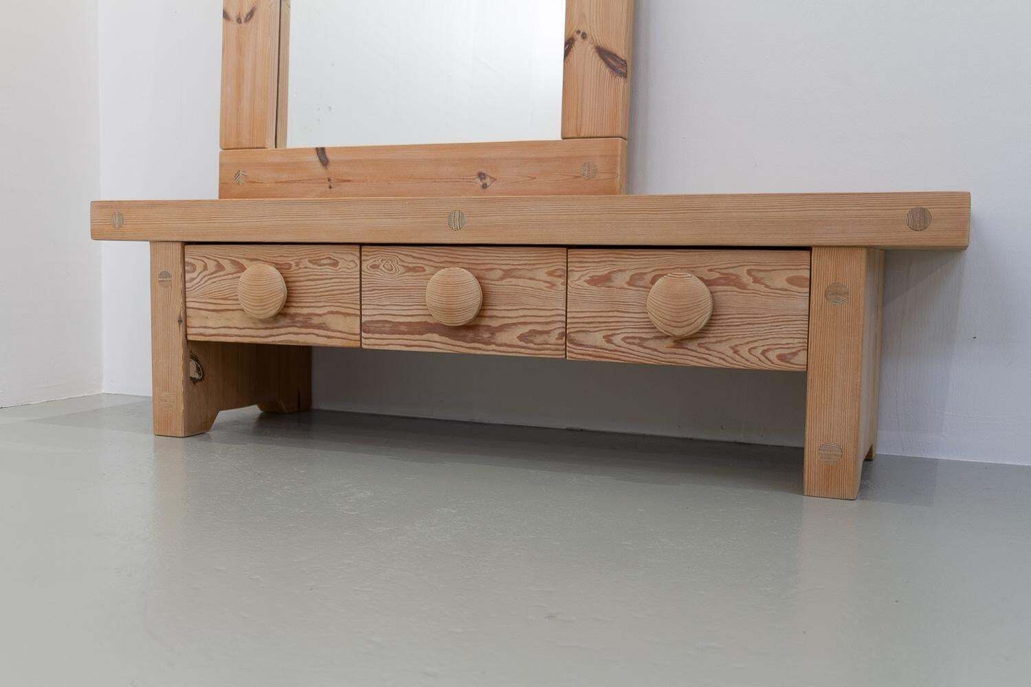 Swedish Modern Pine Bench And Mirror By Ruben Ward For Fröseke, 1970s. photo vintage
