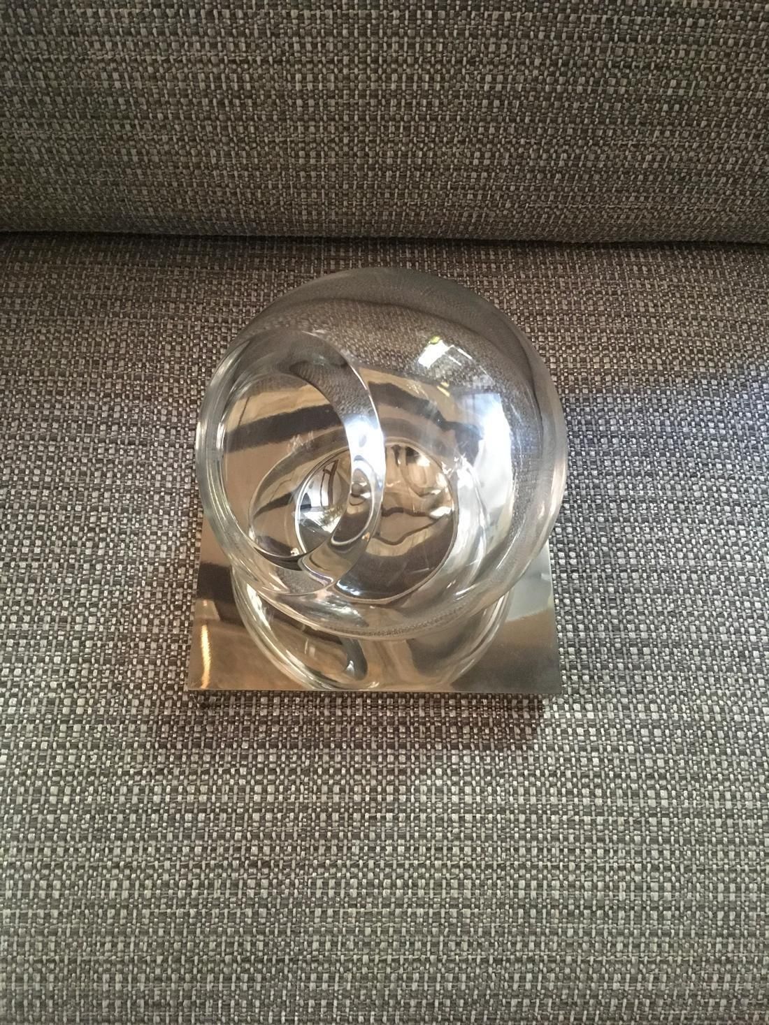 Italy Round Blown Clear Glass And Brass Vase In Chrome Finish photo 1445.0