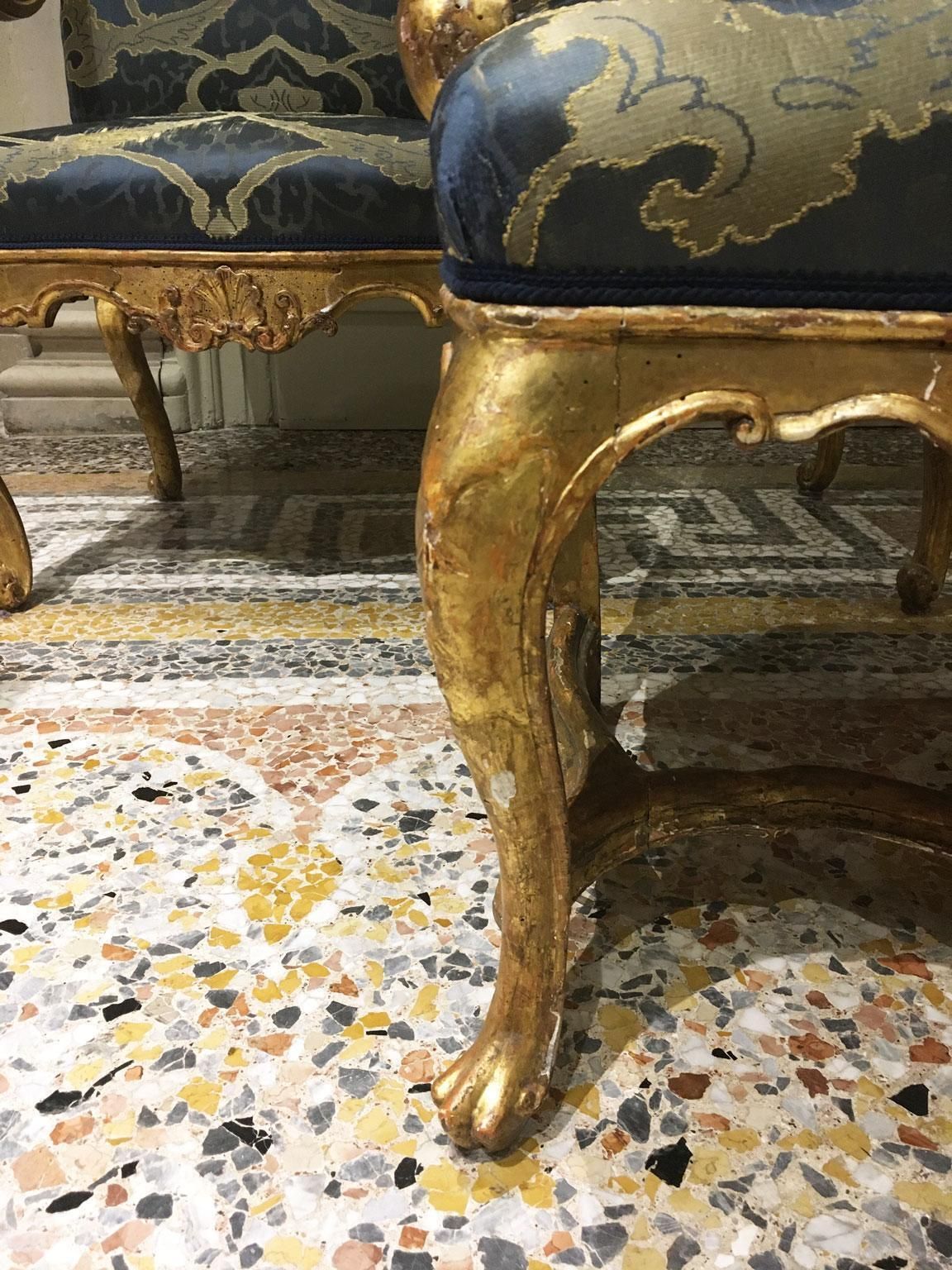 1750 Venezia Italy Pair Of Rococo Carved Giltwood Armchairs photo Furniture