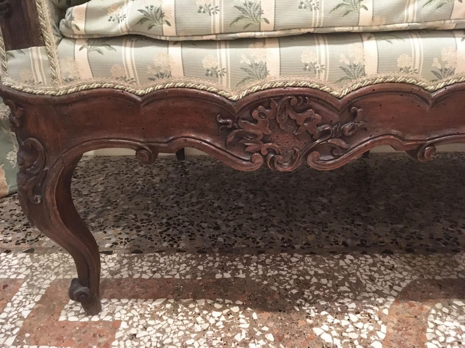 Italy 18th Century Master Lombard Cabinetmakers Carved Walnut Bench photo for sale