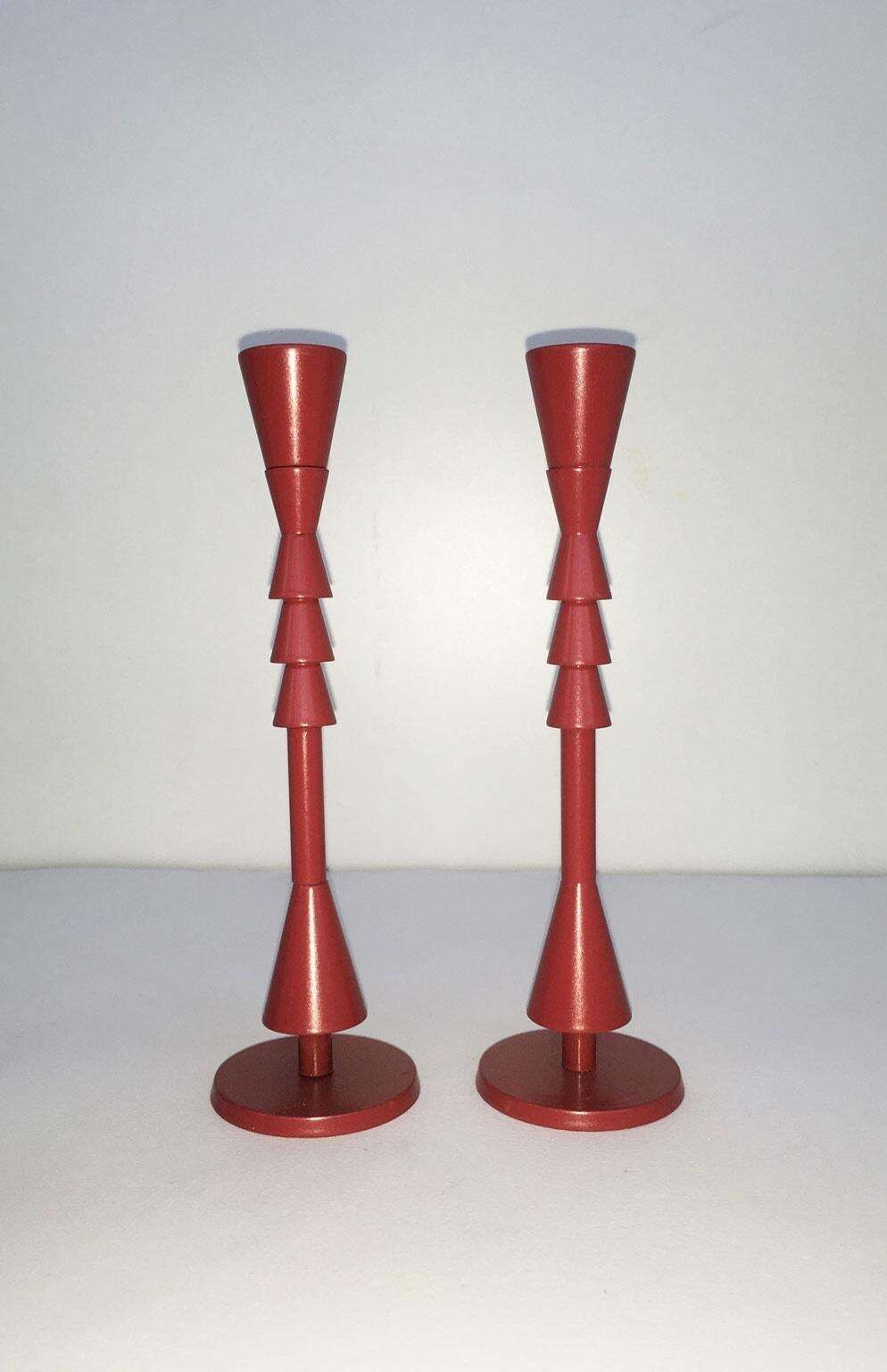 1974 Italy  Ugo La Pietra Ad Arte Red Bronze Abstract Sculpture Candleholders photo furniture