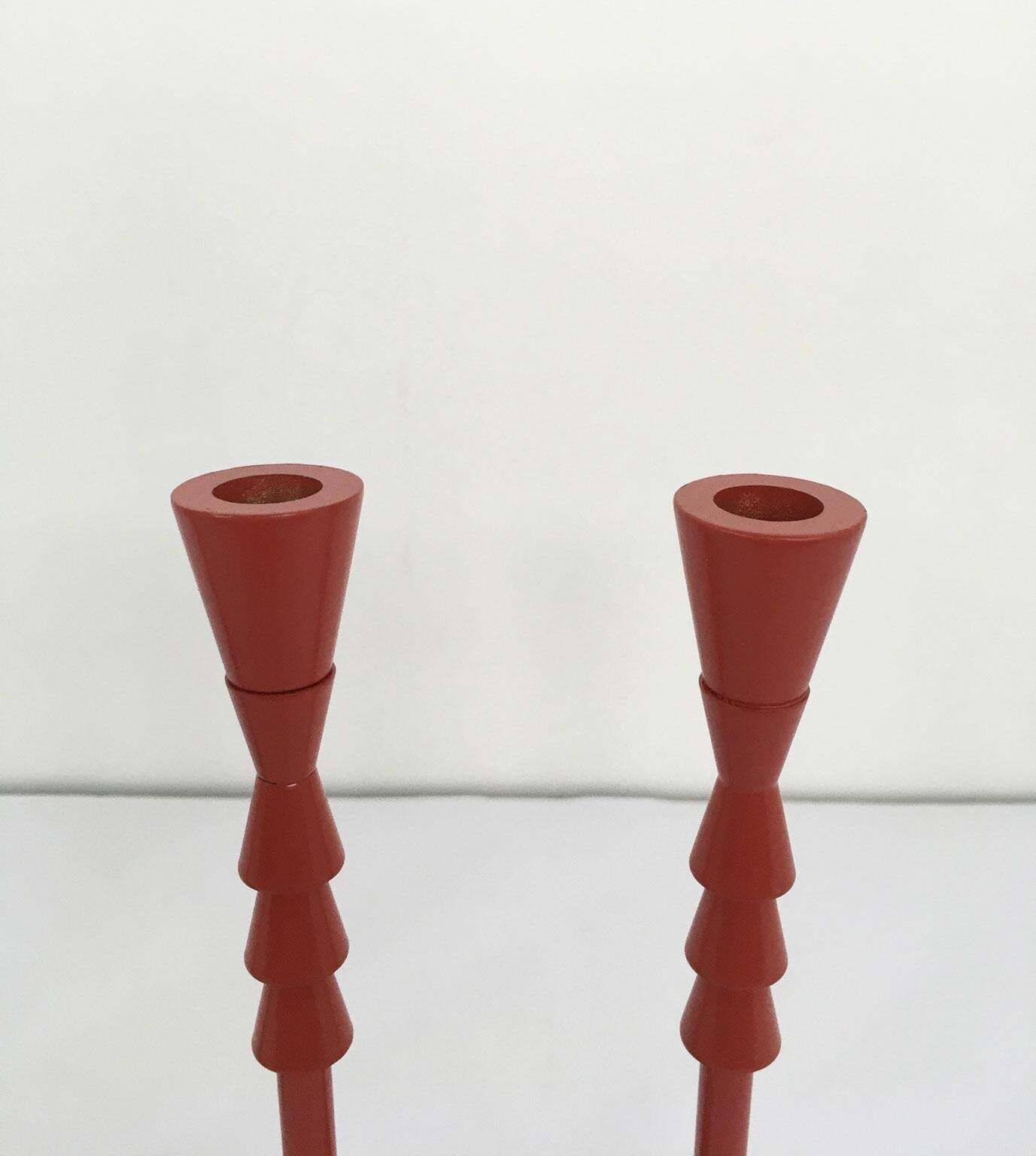 1974 Italy  Ugo La Pietra Ad Arte Red Bronze Abstract Sculpture Candleholders photo Home Decor