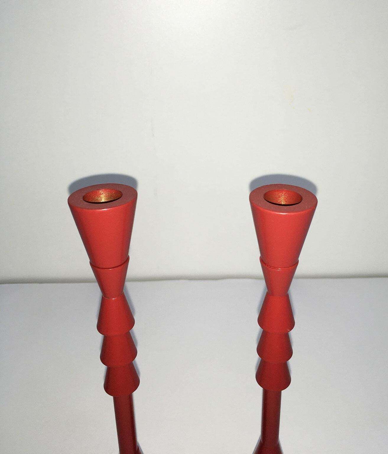 1974 Italy  Ugo La Pietra Ad Arte Red Bronze Abstract Sculpture Candleholders photo 510.0
