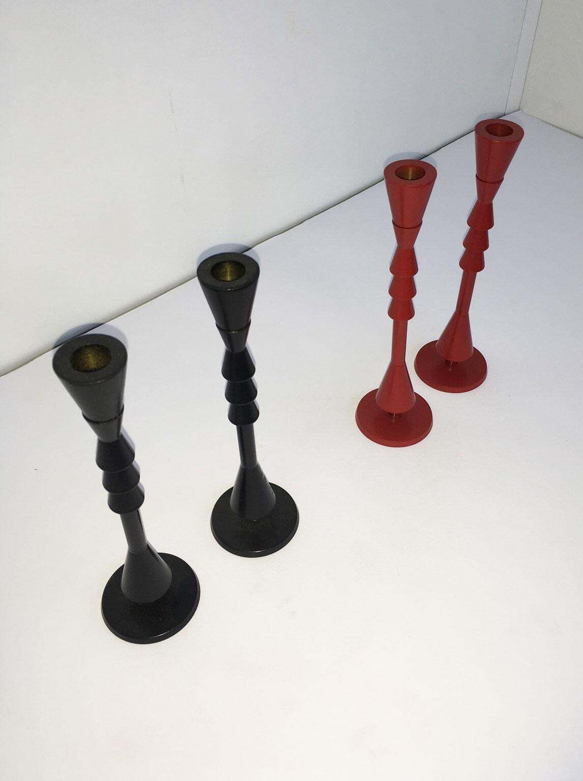 photo vinterior 1974 Italy  Ugo La Pietra Ad Arte Red Bronze Abstract Sculpture Candleholders