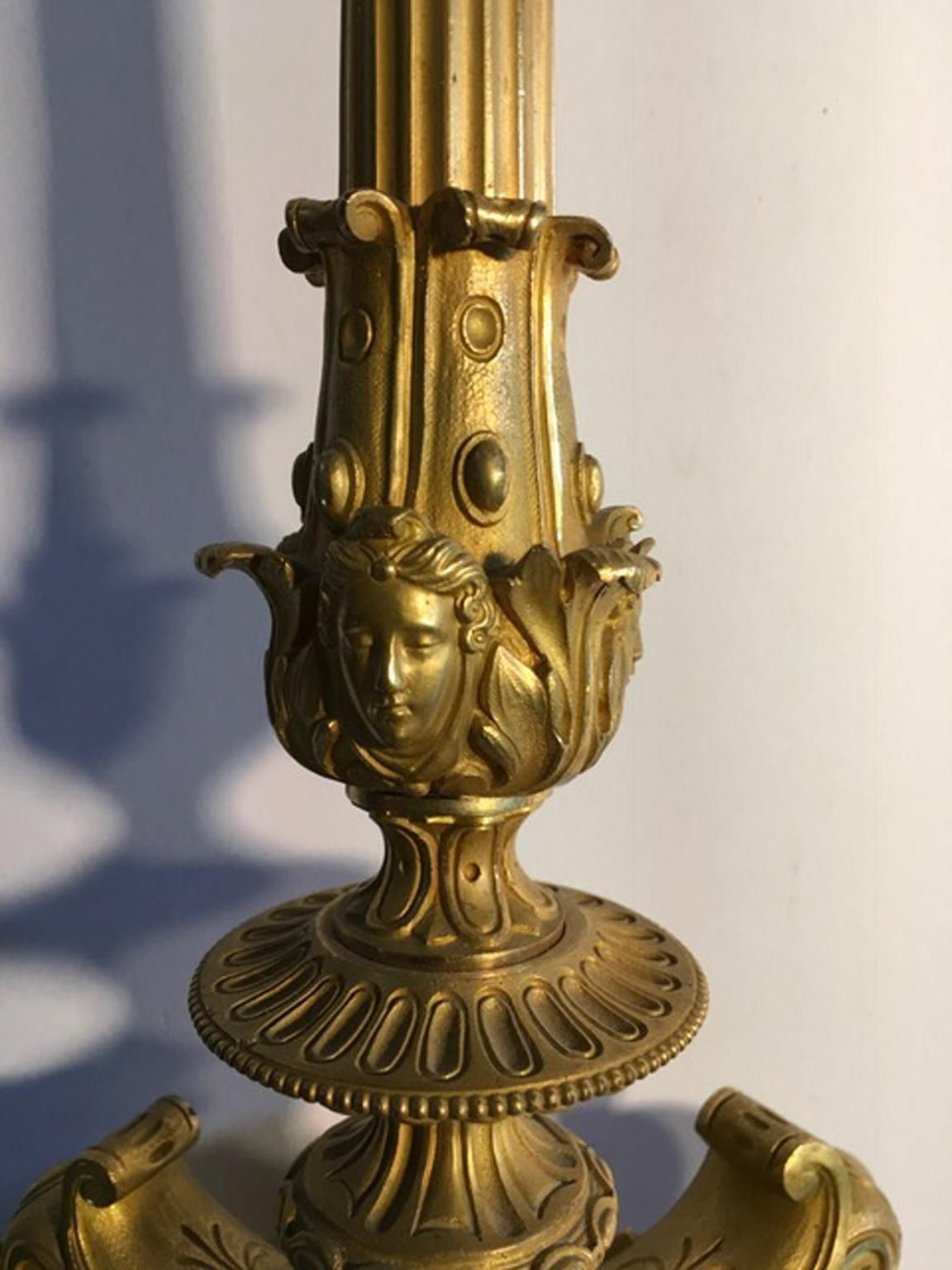 Italy Mid 18th Century Empire Pair Brass Candle Holders photo for sale